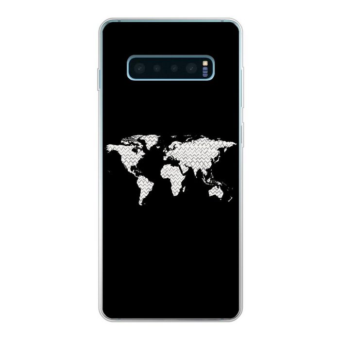 MuchoWow Handyhülle Weltkarte - Muster - Schwarz Phone Case Handyhülle Samsung Galaxy S10 Lite Silikon Schutzhülle