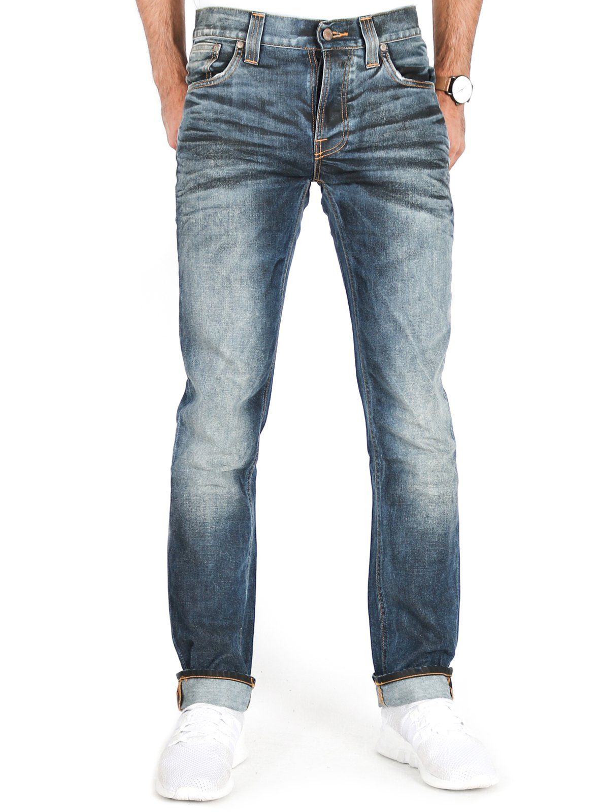 Grim Slim-fit-Jeans Non-Stretch leichtem - Used Hose Coated Jeans Tim Nudie Denim Black aus