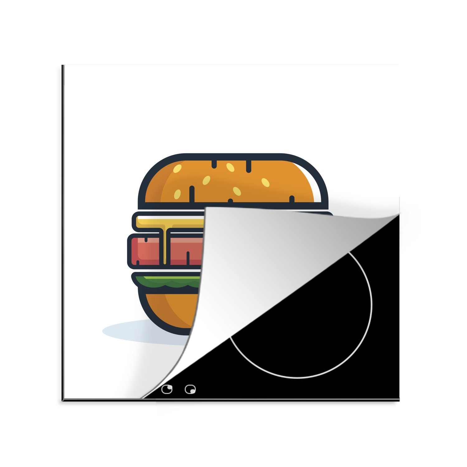MuchoWow Herdblende-/Abdeckplatte Ein Piktogramm, das einen Hamburger darstellt, Vinyl, (1 tlg), 78x78 cm, Ceranfeldabdeckung, Arbeitsplatte für küche