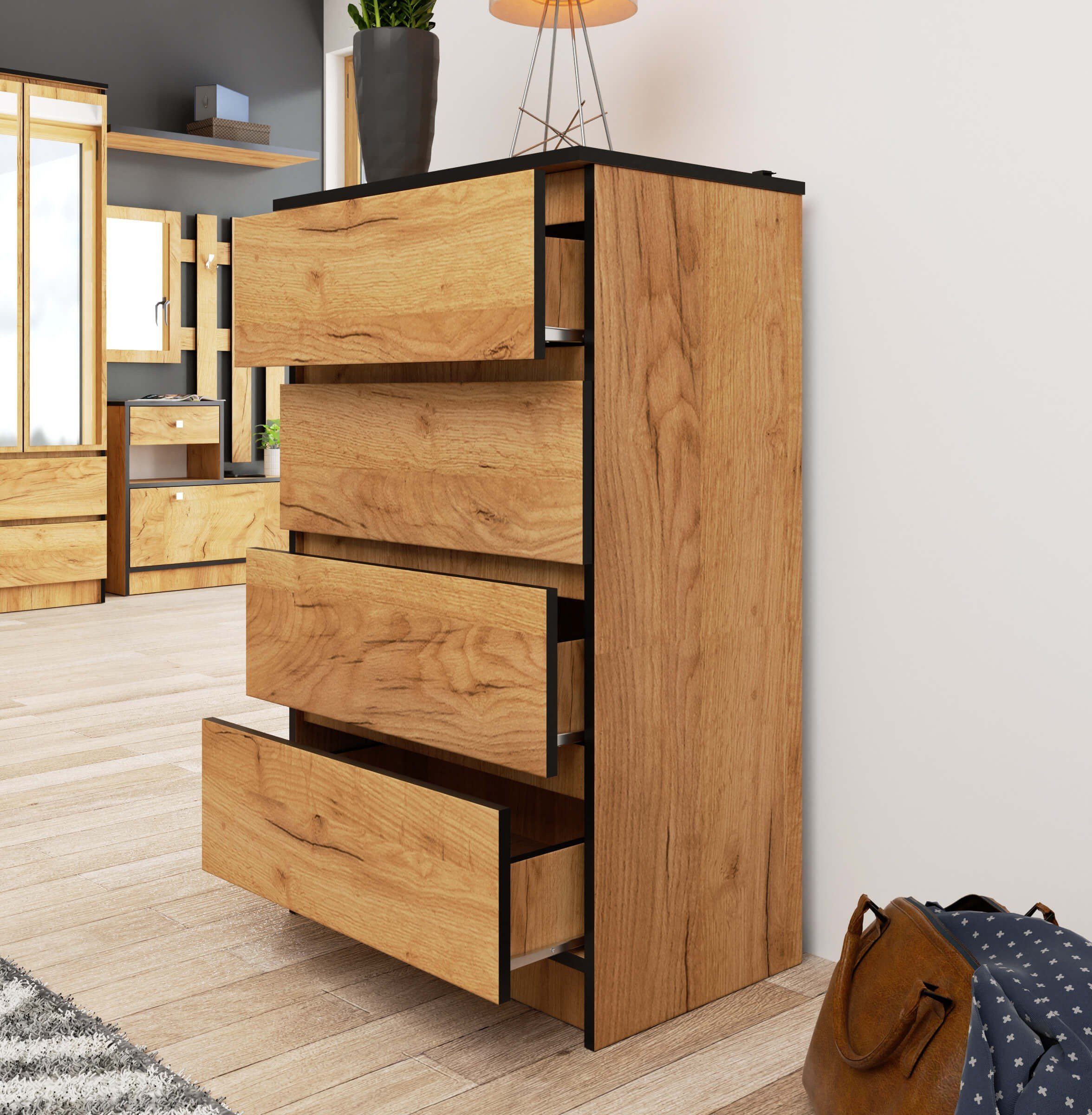 Raumhirsch Furniture Kommode mit 4 Schubladen Sideboard 60 cm Schrank Anrichte Wohnschrank, (viele Farbvarianten - Maße : 99 x 60 x 40 cm) - Hochwertig & stabil – Bild 2 von 5