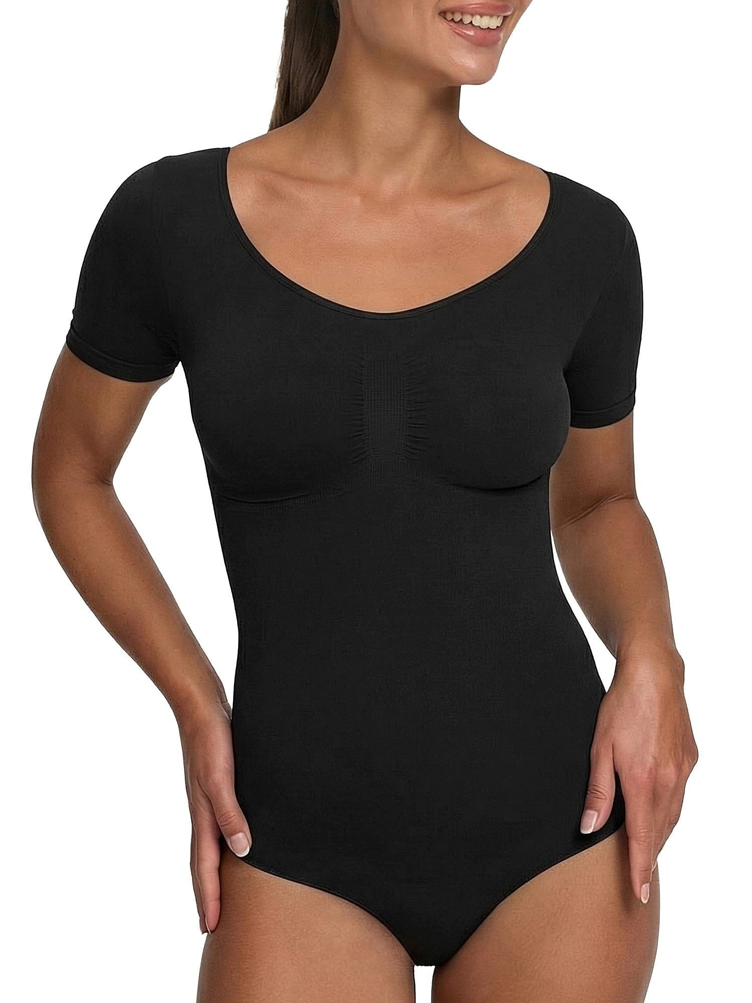 cfab by creamy fabrics Miederbody T-Shirt Bodysuit Sculpting Shapewear mit Slip-Schwarz-3XL (1-tlg) Figurformend
