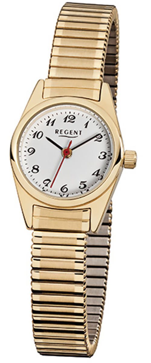 Regent Quarzuhr Regent Damen-Armbanduhr gold Analog F-271, (Analoguhr), Damen Armbanduhr rund, klein (ca. 22mm), Edelstahl, ionenplattiert