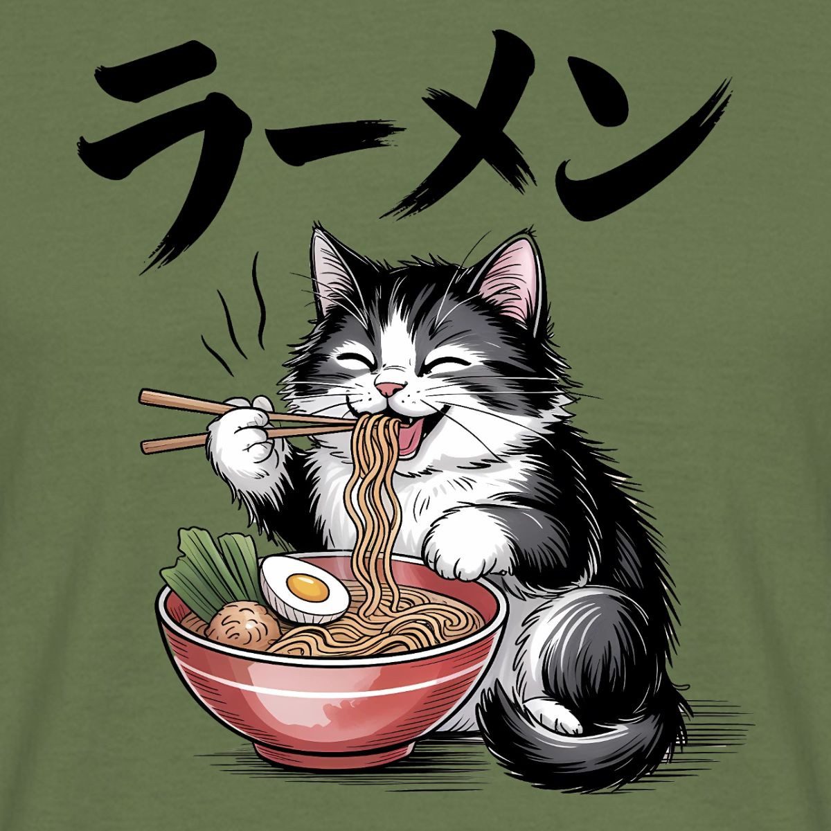 Spreadshirt T-Shirt Ramen Katze, Flauschige Katze Mit Nudelsuppe Männer T-Shirt (1-tlg)