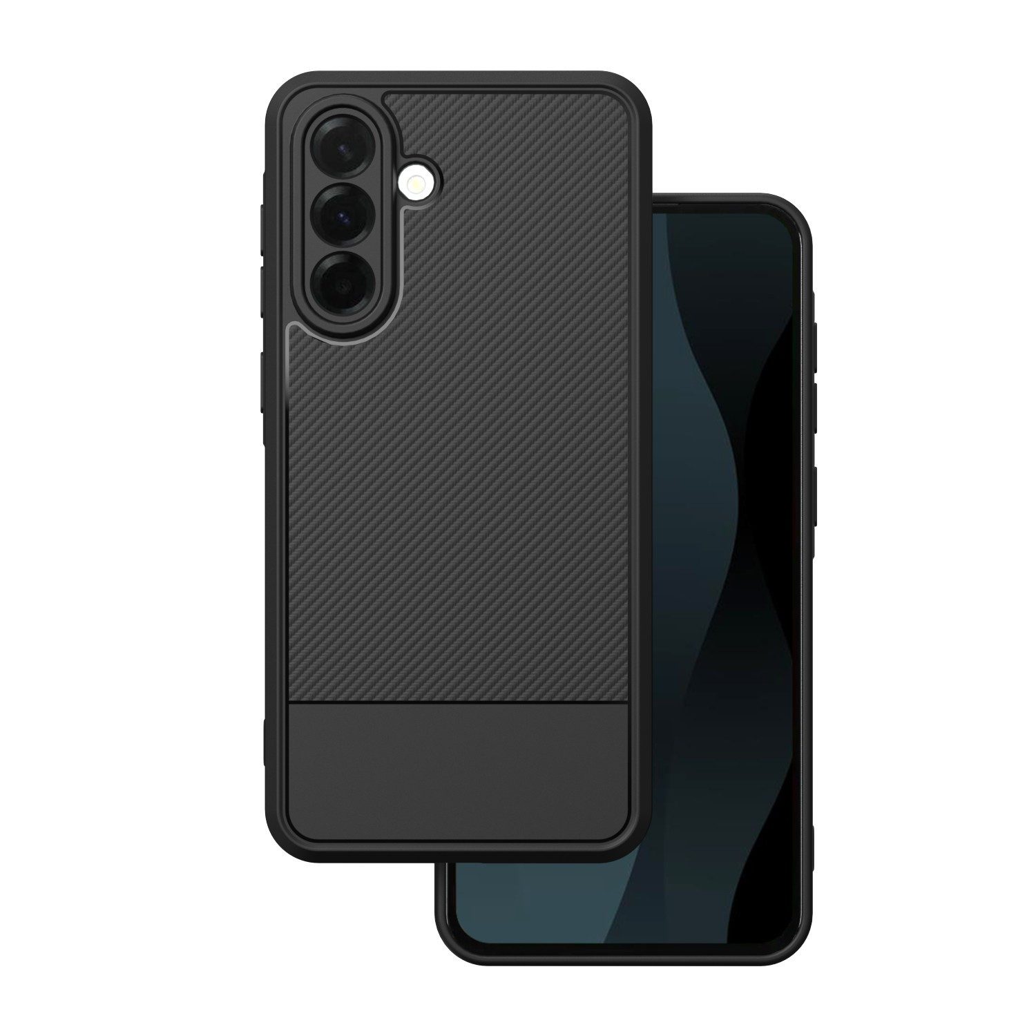 COFI 1453 Handyhülle Simple Carbon für Samsung Galaxy A56 5G Schwarz 6,7, Schlankes Carbonmuster mit erhöhtem Kamerarand