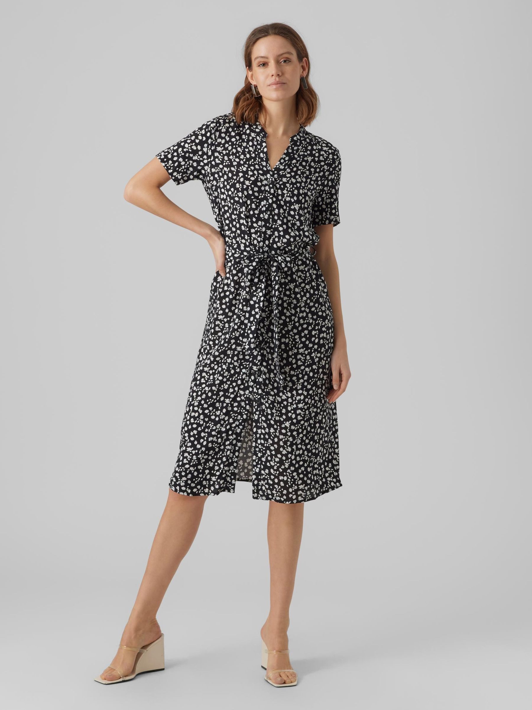 Vero Moda Shirtkleid Midi Blusen Kurzarm Tunika Dress VMVICA für Damen (lang) VMVICA S/S SHIRT DRESS GA WVN NOOS