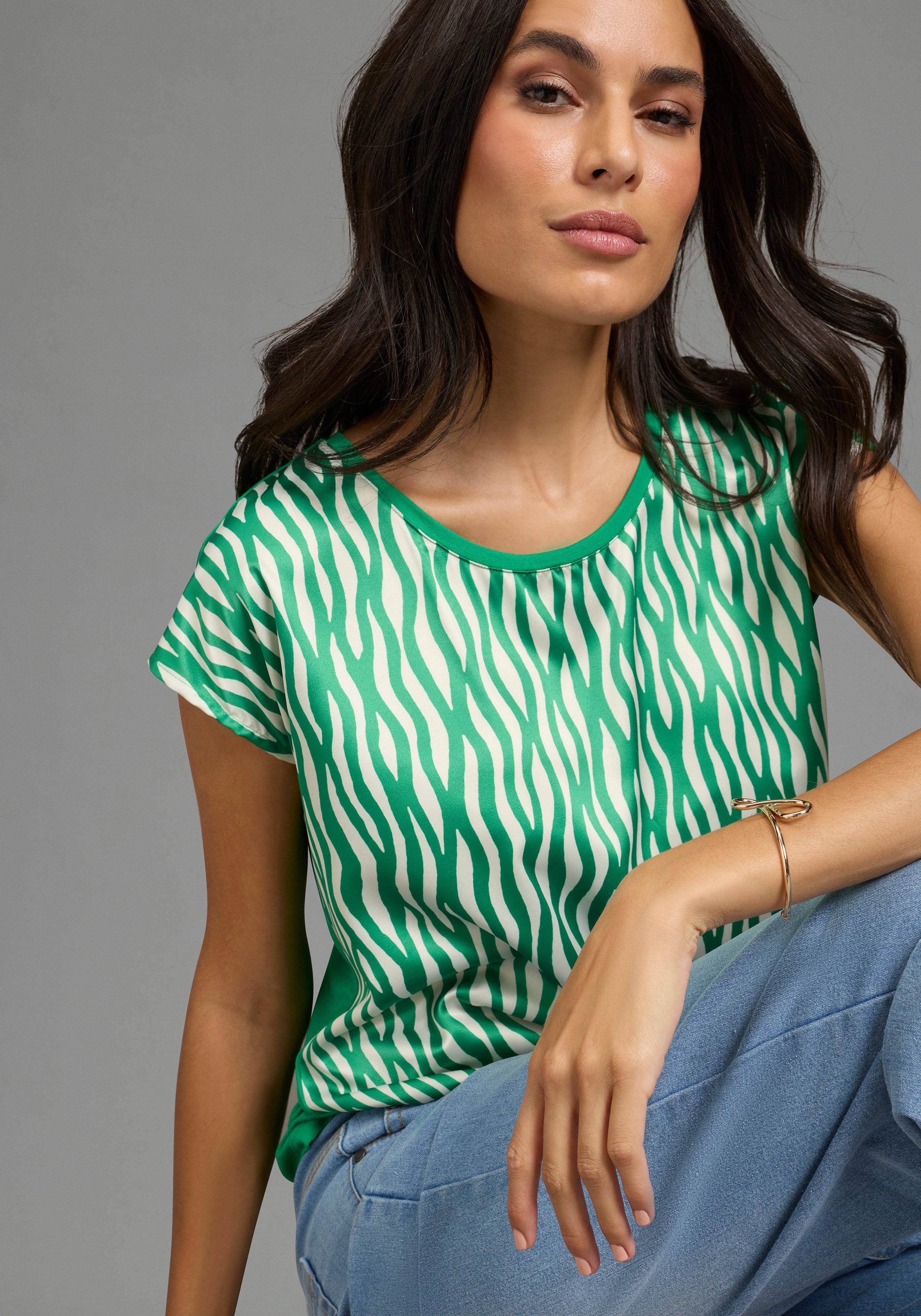 Laura Scott Shirtbluse gemustert und gestreift, femininer Stil, Rundhalsaus günstig online kaufen