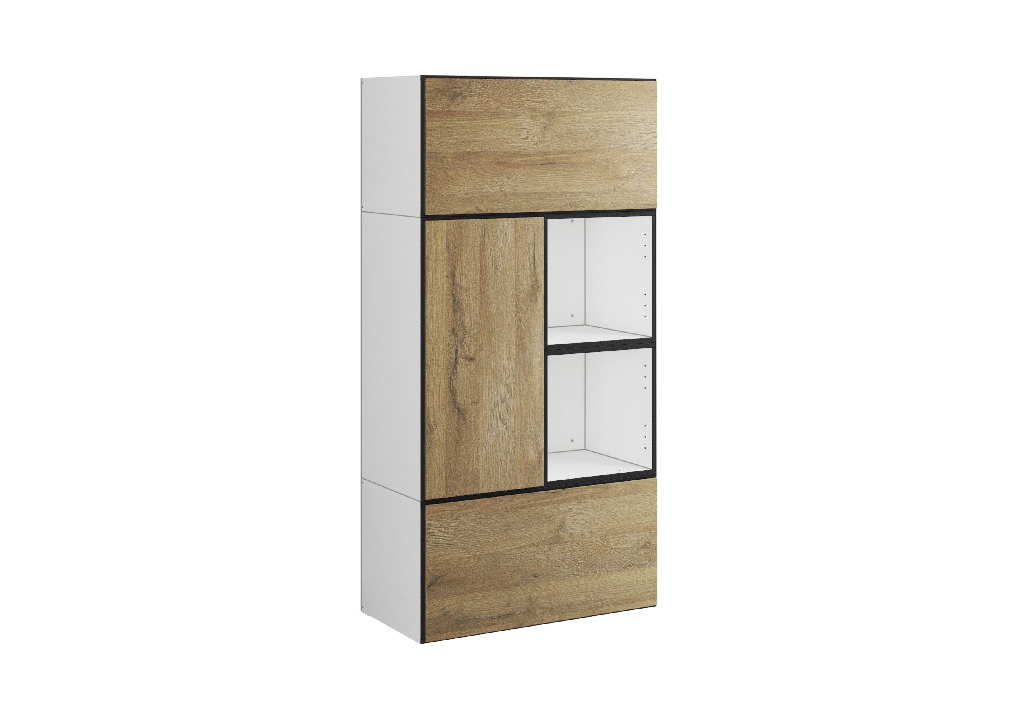 BMG Möbel Stauraumvitrine Modul+ (5 teiliges Highboard Set bestehend aus, 2x Schrank mit Klappenfunktion, 1 x Schrank mit Tür, 2x offenes Regal) Schränke können individuell angeordnet werden, Soft-Close