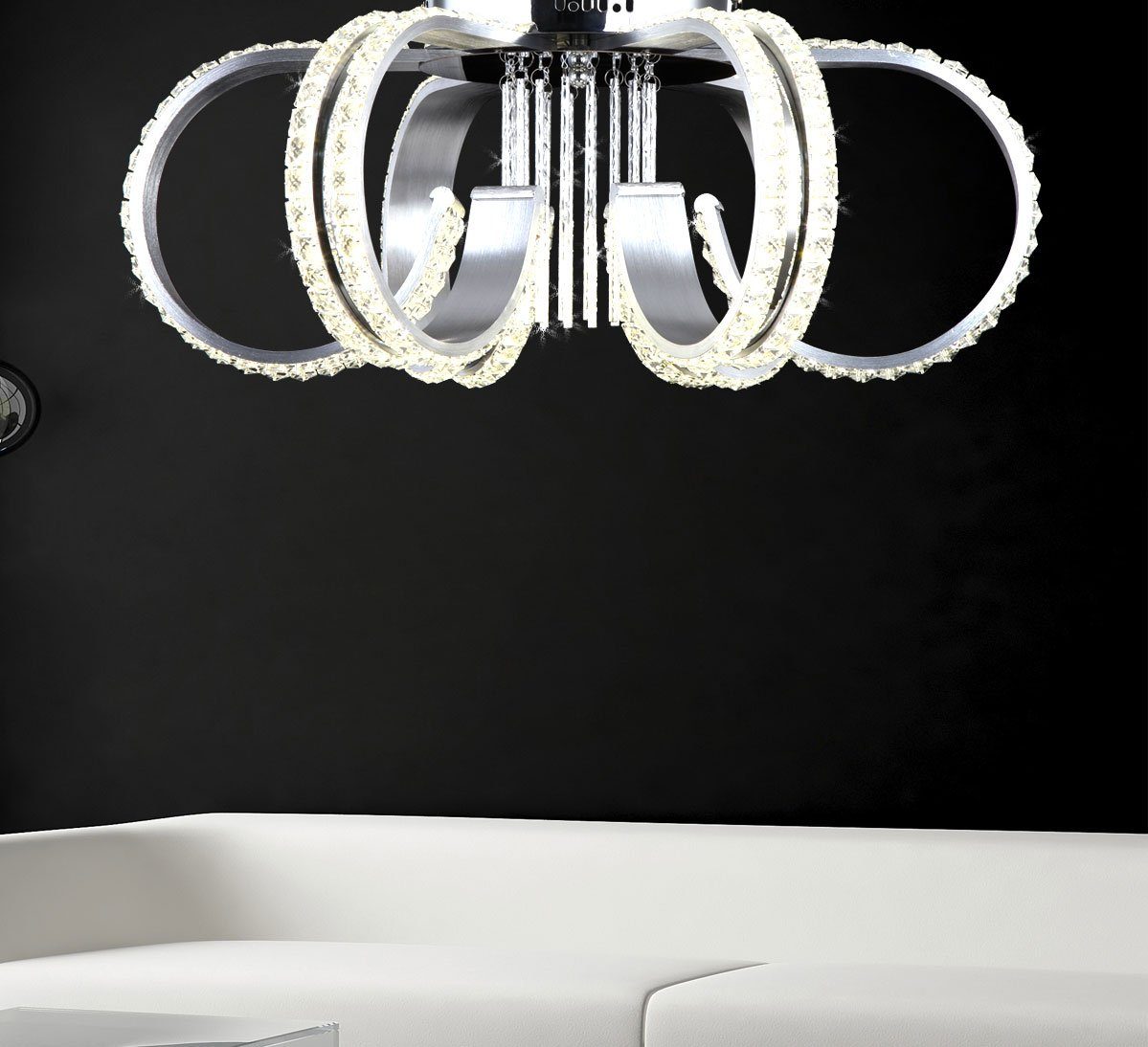 LED 48W Kristall Decken Leuchte dimmbar Design Bad Flur LUXUS Bogen Lüster Lampe 