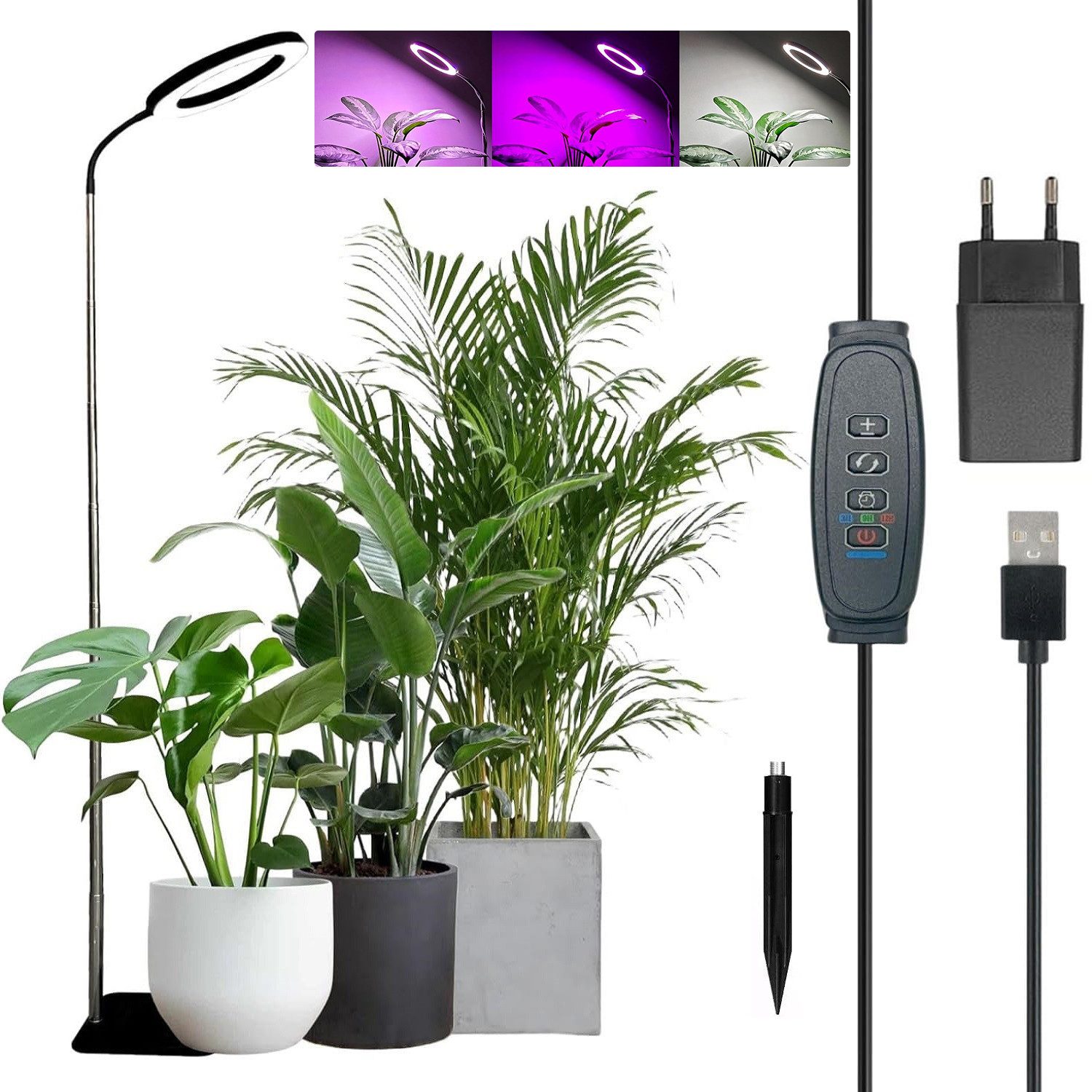 Rosnek Pflanzenlampe LED Vollspektrum mit 3 Lichtmodi, höhenverstellbar, Timer, LED fest integriert, Dual Purpose,155 cm, 10 Helligkeitsstufen für Innenräume