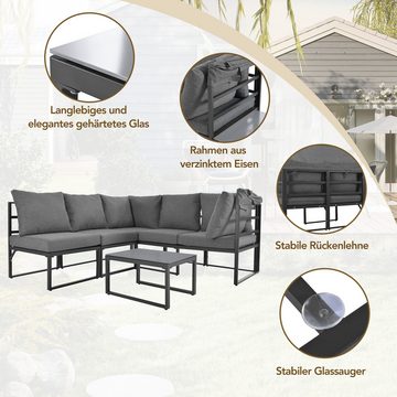 Merax Gartenlounge-Set für 5 Personen mit Eisenrahmen, (4-tlg., 1 3-Sitzer, 2 Sessel, 1 Couchtisch), Gartenmöbel Set mit aufklappbarem Sonnendach, Sitzgruppe, Sonneninsel