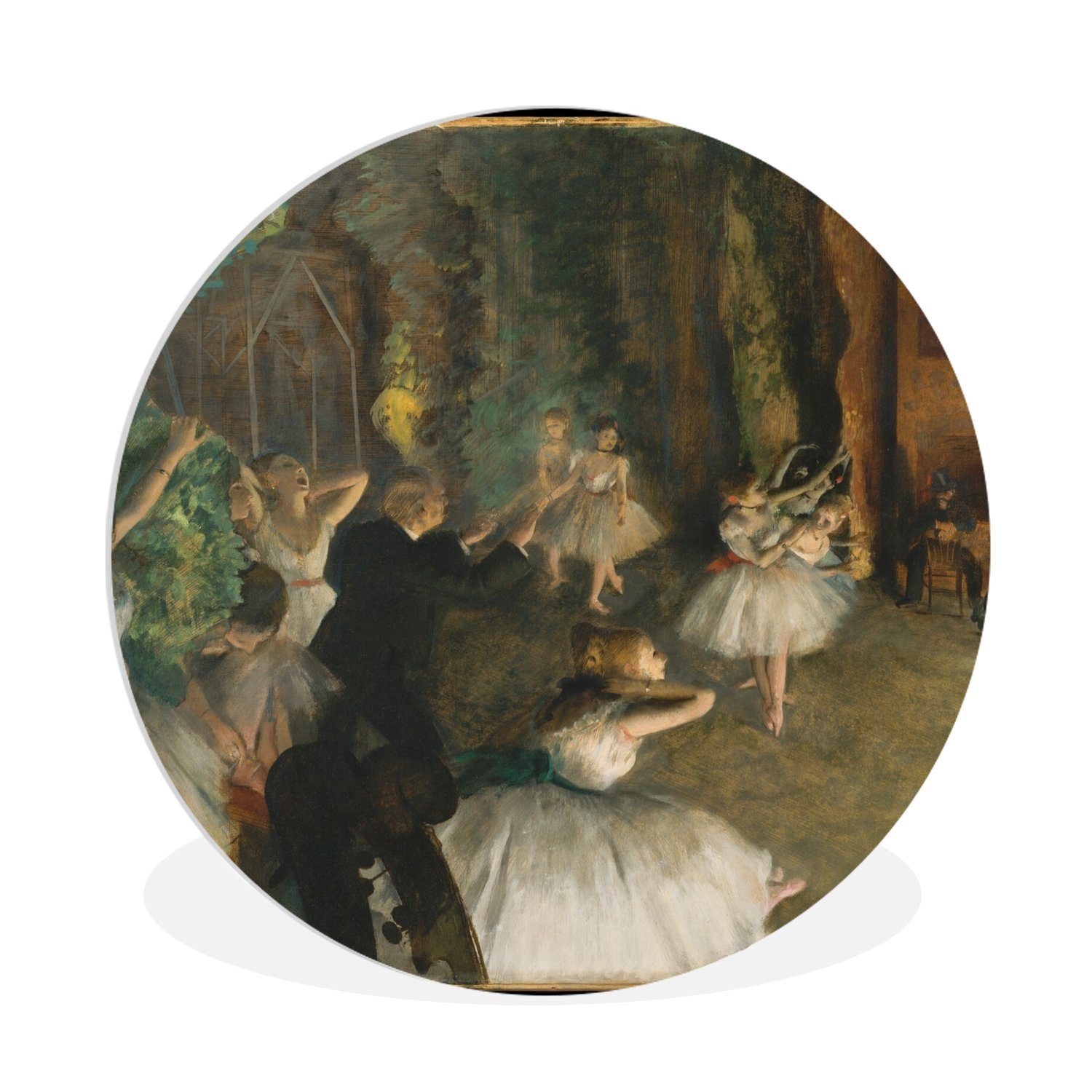 MuchoWow Gemälde Probe des Balletts auf der Bühne - Gemälde von Edgar Degas, (1 St), Kreis Wanddekoration Forex, Rundes Wandbild, Wohnzimmer, 30x30 cm