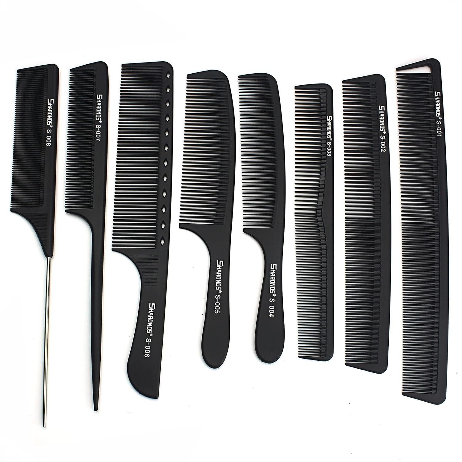 LuxusKollektion Schneidekamm Professioneller hitzebeständiger Kohlenstoff Haarkamm Set 8