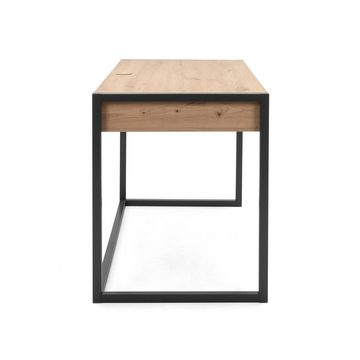 Homestyle4u Schreibtisch Computertisch Schwarz Natur Bürotisch Holztisch Eiche Optik, mit 2 Schubladen