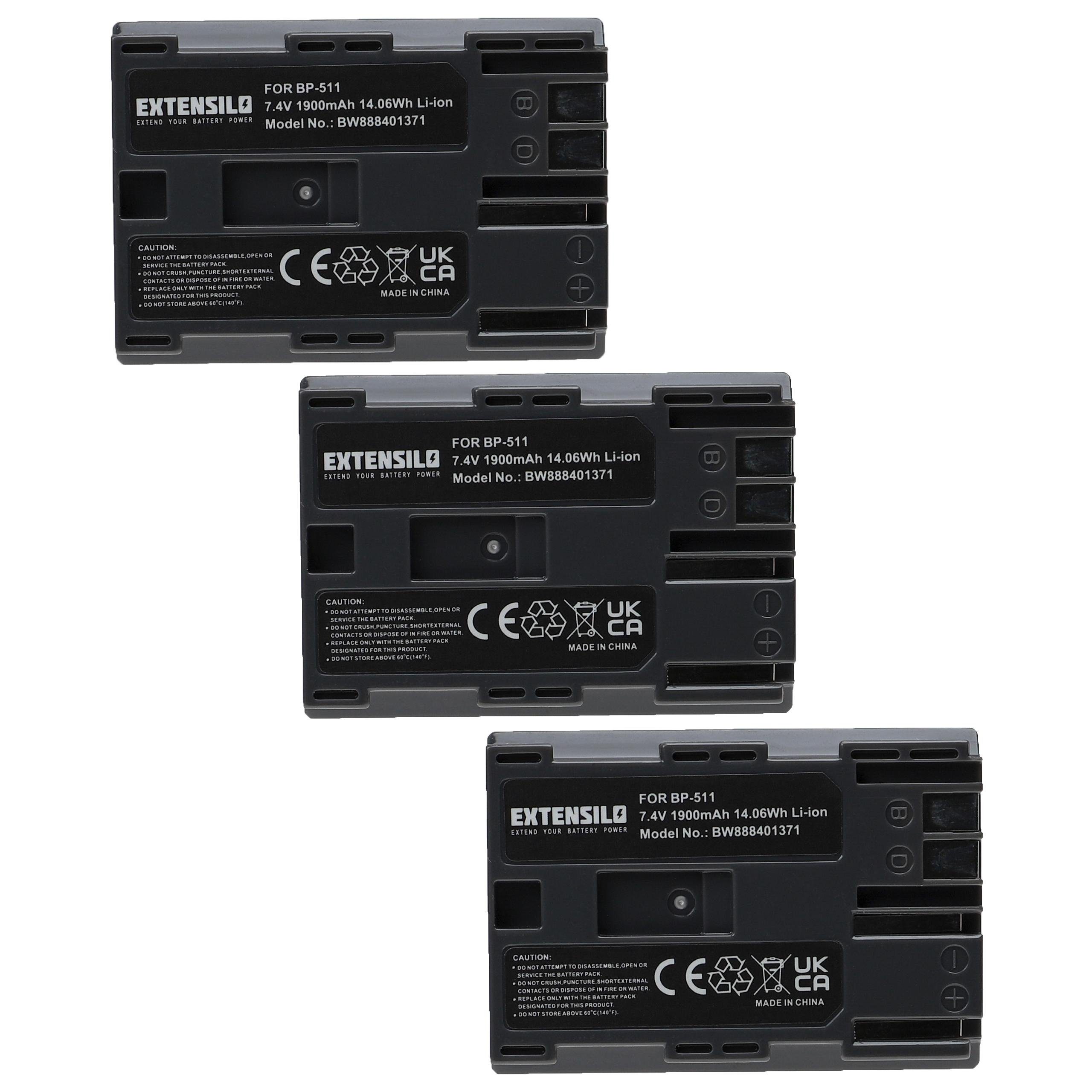 Extensilo passend für Canon MV500, MV500i, MV530i, MV550i, MV600i, MV630i, Kamera-Akku 1900 mAh