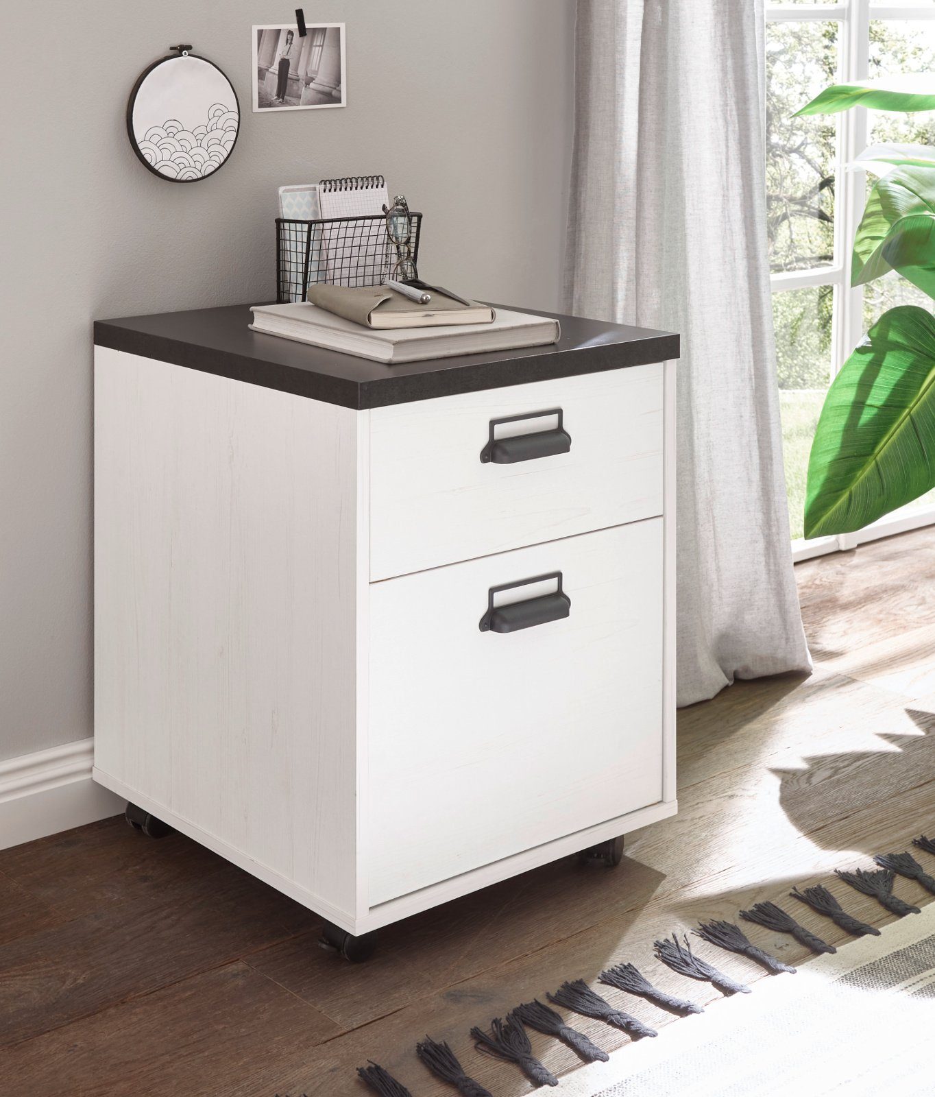 Furn.Design Rollcontainer Stove, (Schreibtisch Container in Pinie Weiß, 47 x 60 cm), mit Soft-Close-Funktion
