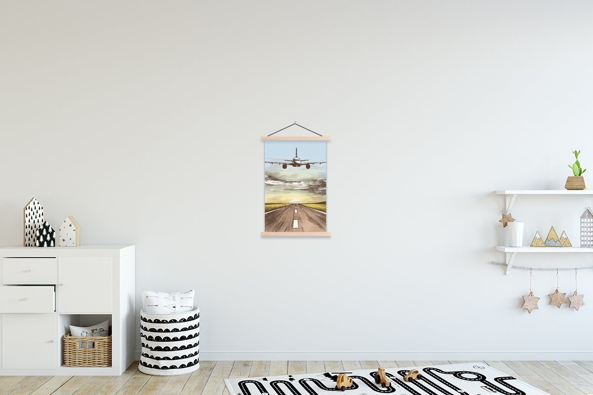MuchoWow Poster Flugzeuge - Himmel - Sonne, (1 St), Posterleiste, Textilposter für Wohnzimmer, Bilderleiste, Magnetisch
