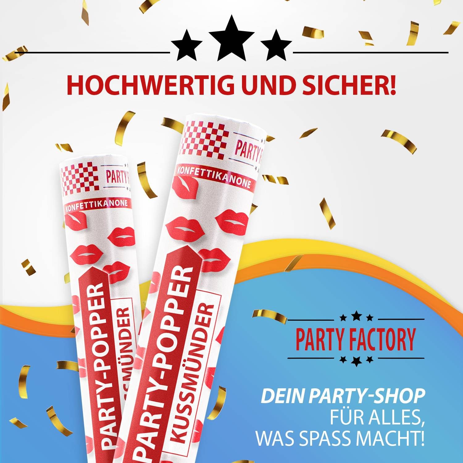 Party Factory Konfetti Party Popper 40cm Kussmund Konfetti 5er Set Deko Valentinstag