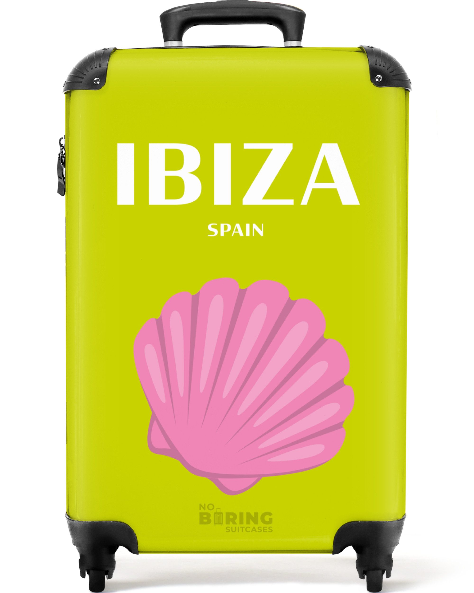NoBoringSuitcases.com© Hartschalen-Trolley Grün mit Ibiza Spanien günstig online kaufen