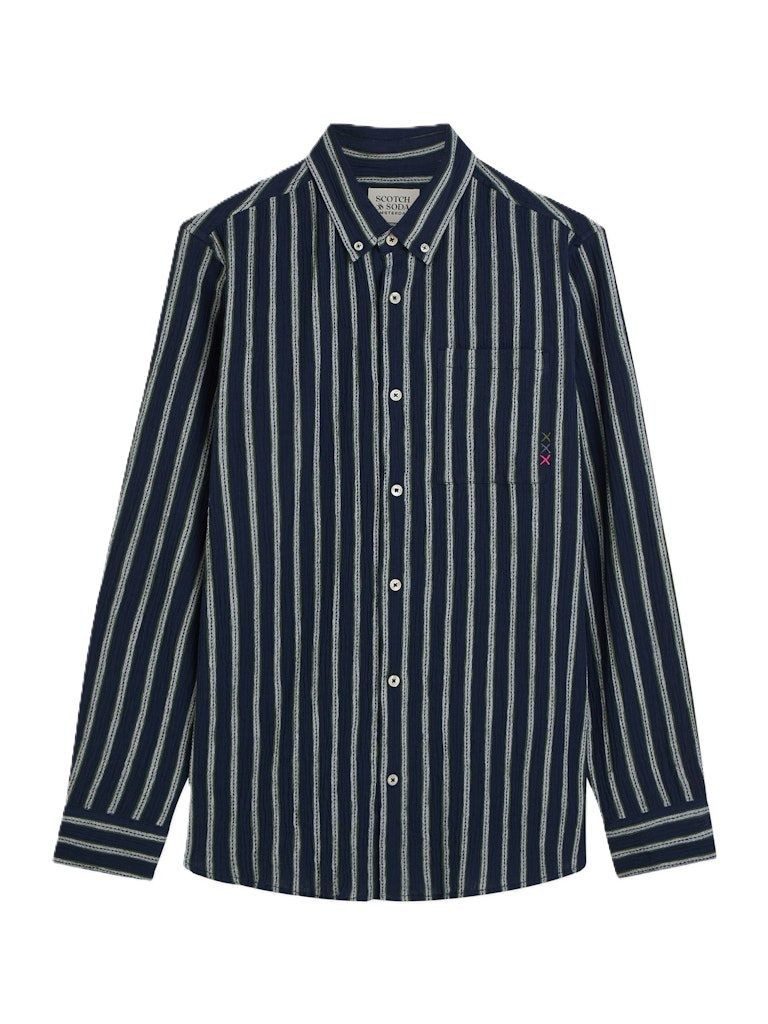 Scotch & Soda Langarmhemd gestreift Crinkle-Struktur Baumwolle Regular Fit