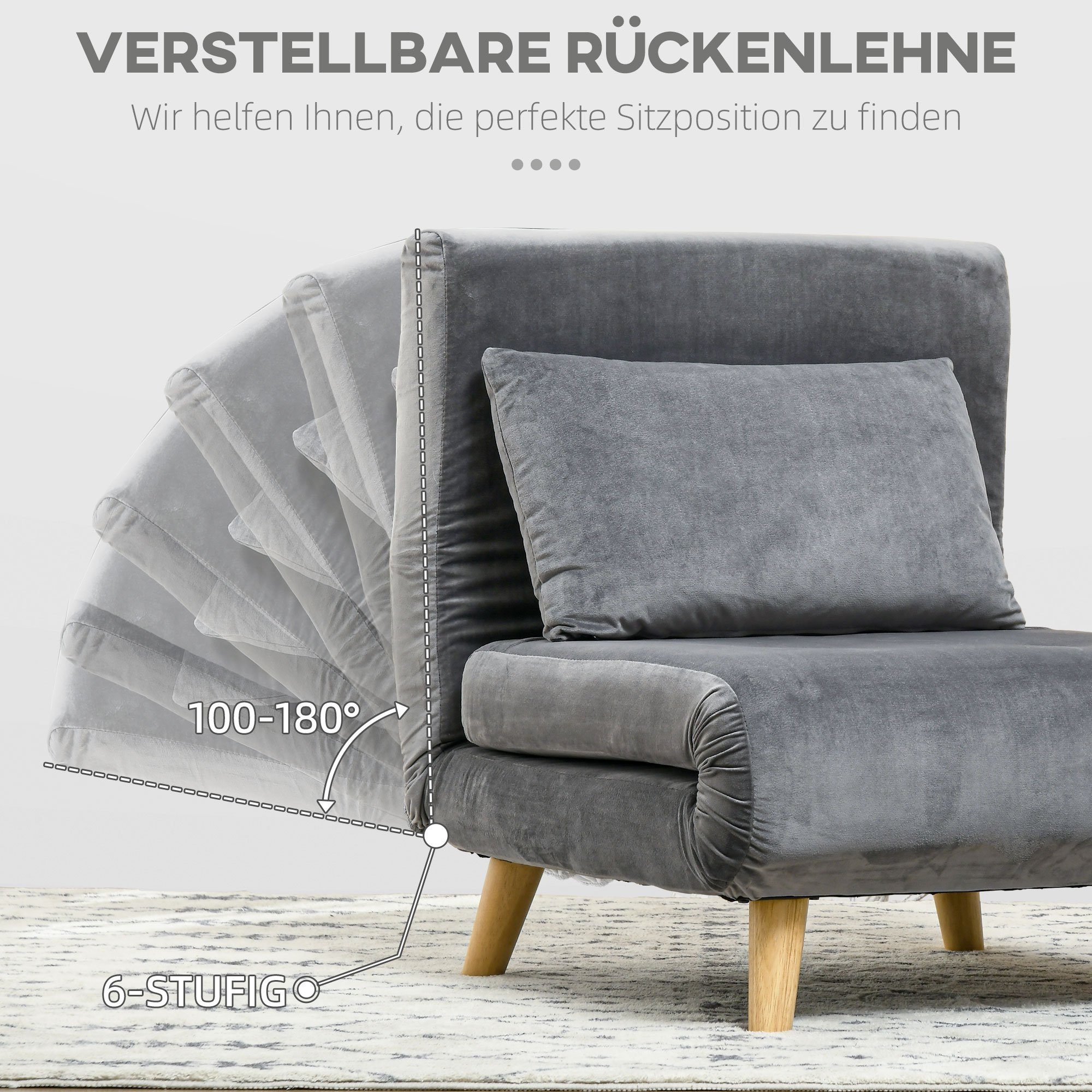 Vesgantti Cord Schlafsofa Grau - Sofa Bett Mit 2 Kissen, Werkzeuglose Montage