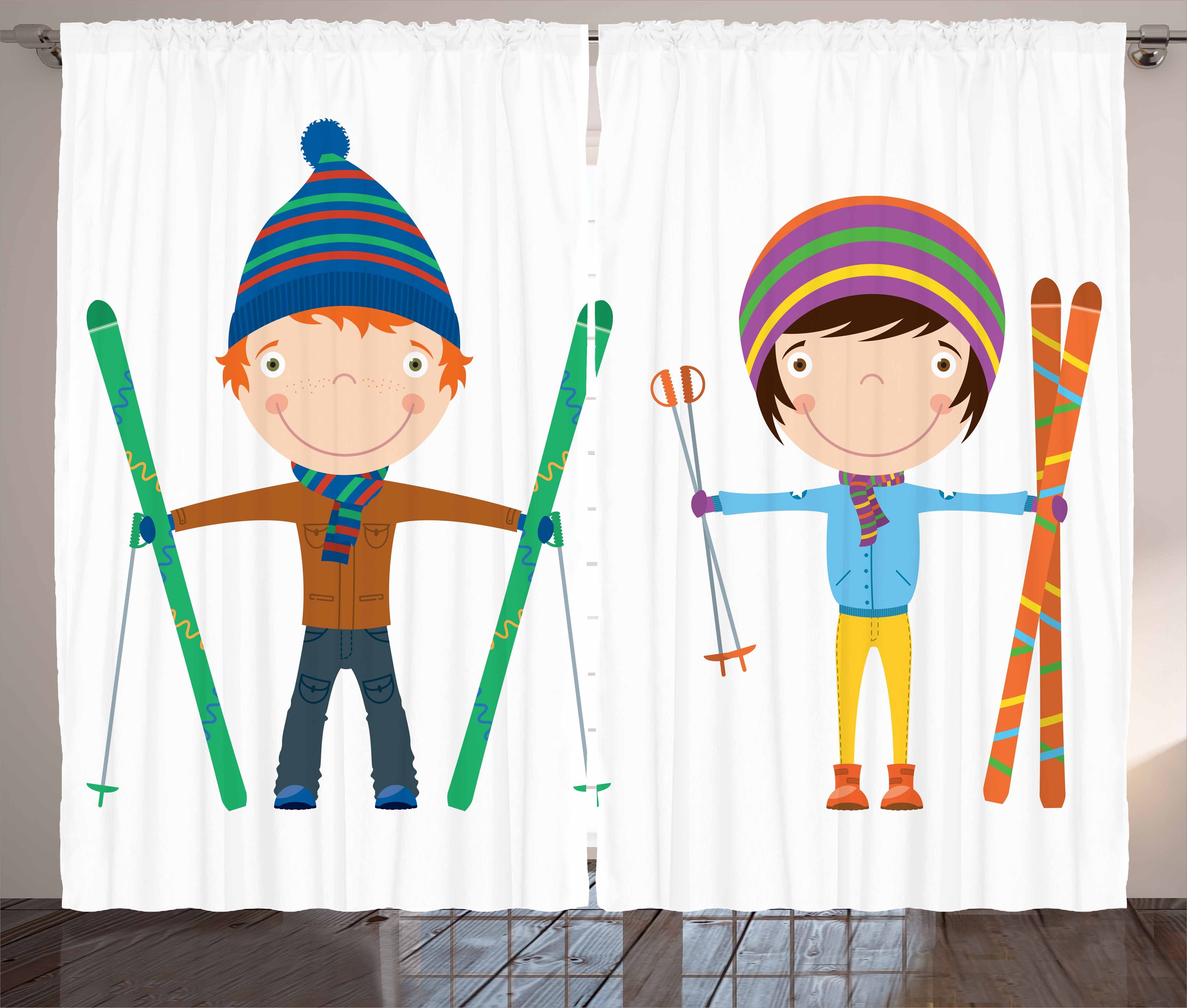 Sport und Junge Haken, Abakuhaus, Gardine Mädchen Kräuselband Ski mit Schlafzimmer Schlaufen und Vorhang