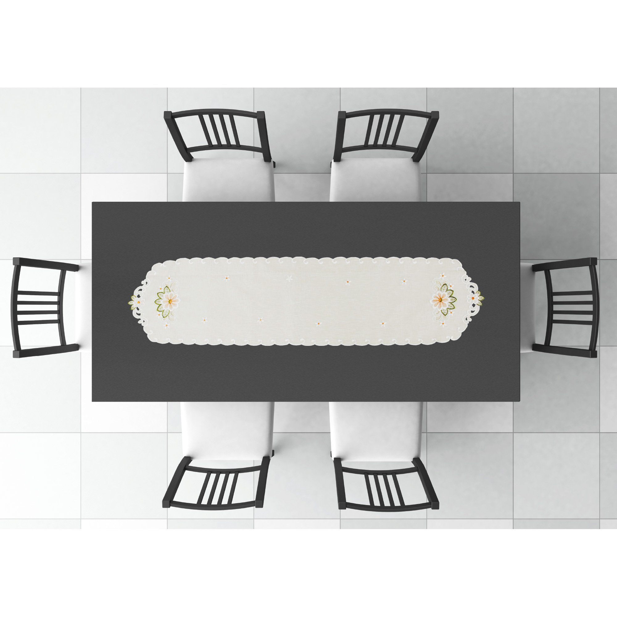 Arsvita Tischläufer bestickt 140x35cm Platzdecke Tischdekoration in mit Tischdecke Grün Spitze, vielen Orange - dekorativer (1-tlg), Designs versch