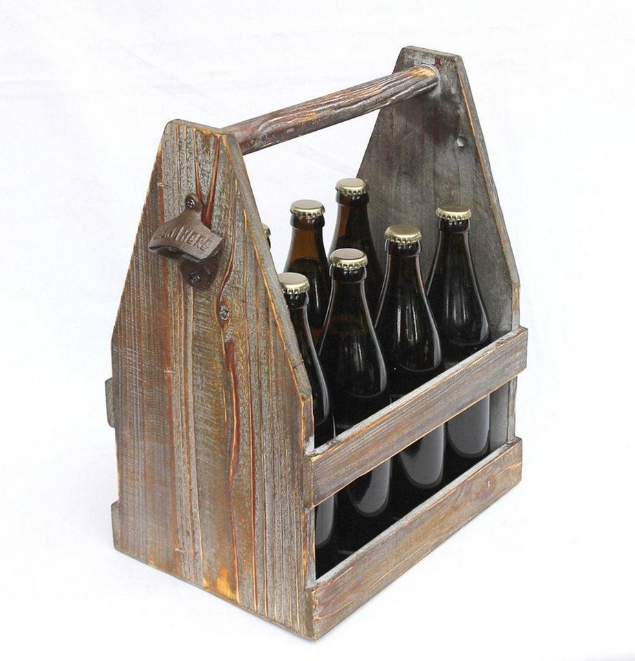 DanDiBo Flaschenkorb Bierträger mit Flaschenöffner 5087 Bierkiste aus Holz  38 cm Flaschenträger