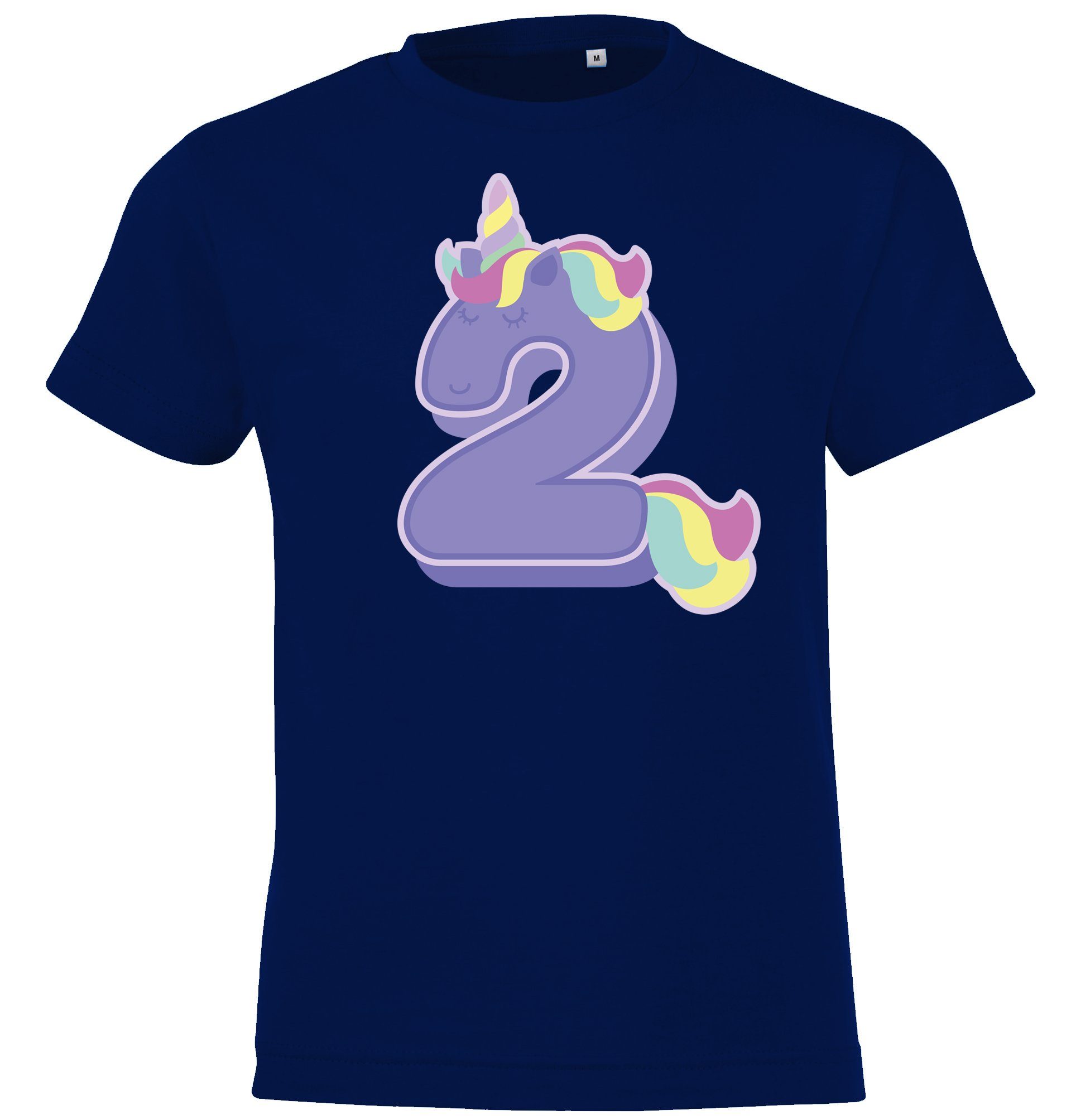 Designz mit T-Shirt für Geburtstag Jahre Frontprint Mädchen Navyblau Youth 2 süßem T-Shirt