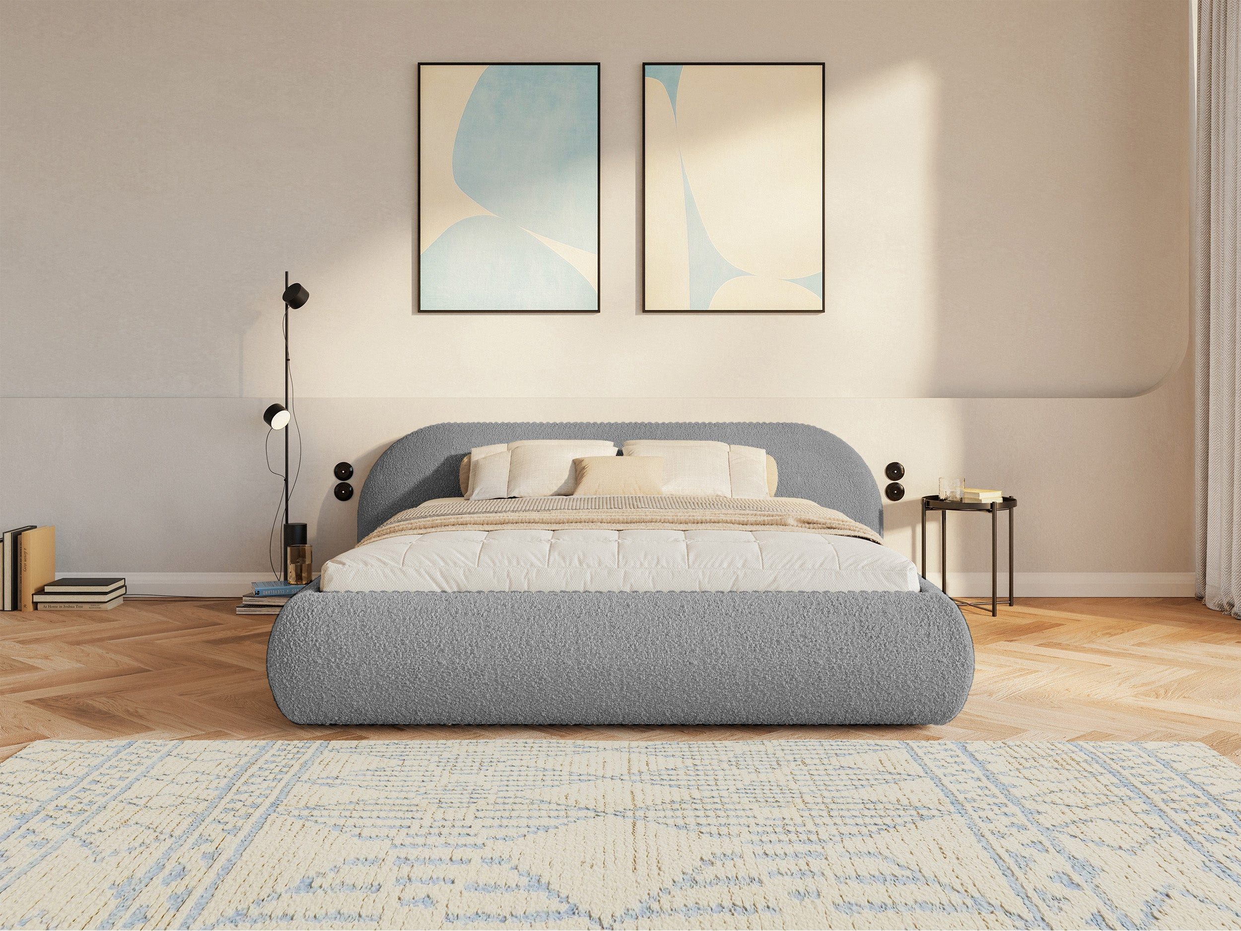 Selsey Polsterbett SHELS LOW, mit Stauraum, Lattenrost, Kopfteil und Bouclé, 140, 160, 180 cm