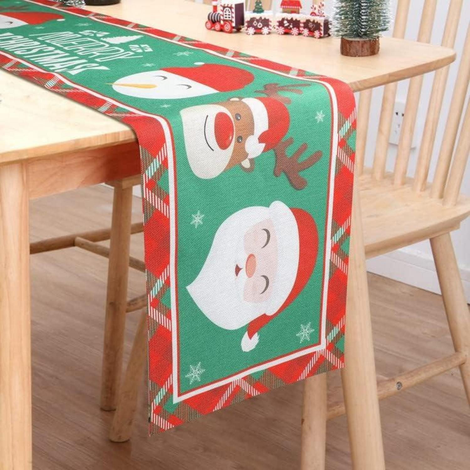Dekohänger Weihnachten Tischläufer Leinen Schneemann Tischdecke 35x180 cm Green