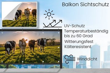 MuchoWow Balkonsichtschutz Kühe - Sonne - Gras - Tiere - Bauernhof (1-St) Balkonbanner, Sichtschutz für den Balkon, Robustes und wetterfest