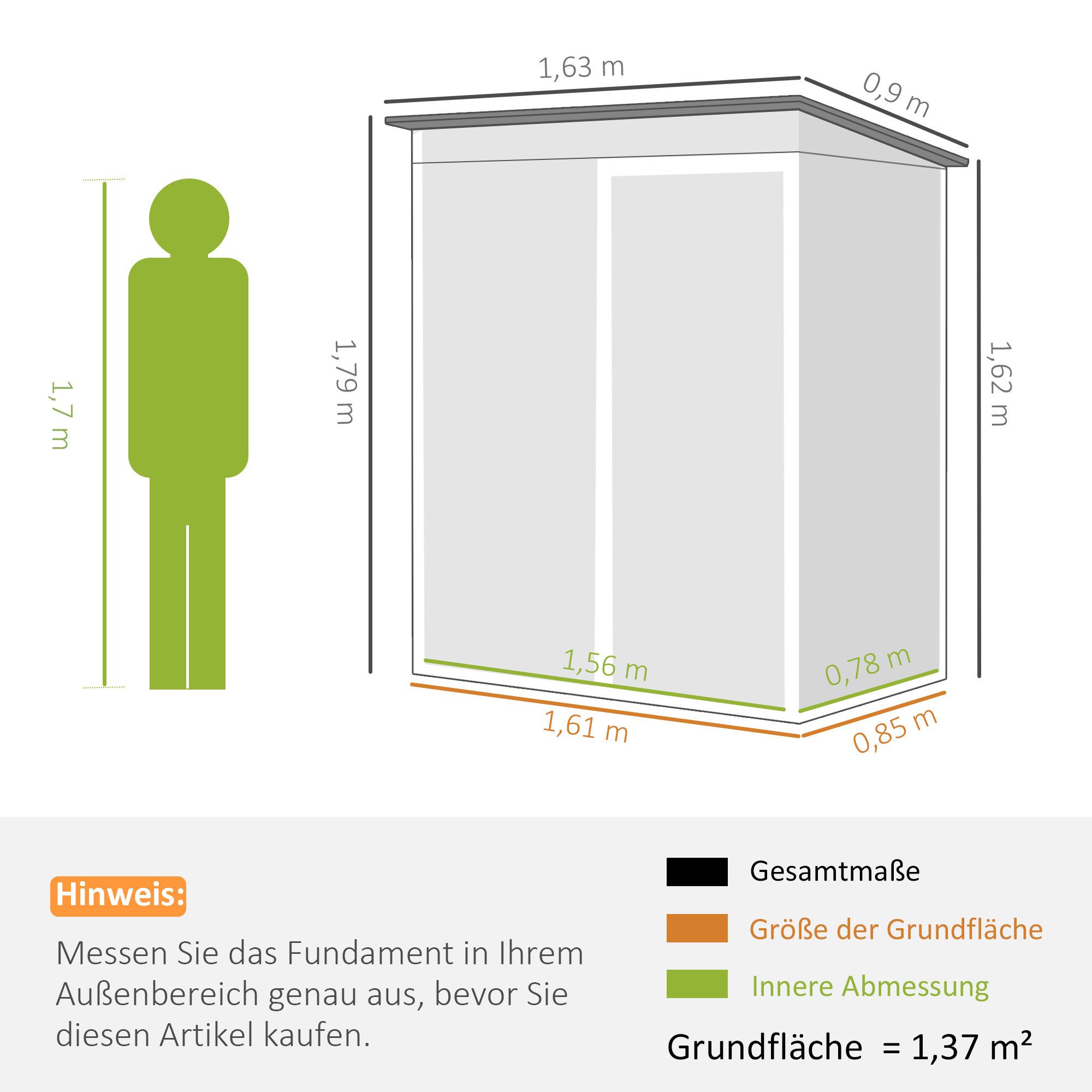 Outsunny Gerätehaus mit Lüftung, Pultdach, Handschuhen, BxT: 163x90 cm, (Geräteschuppen, 1 St., Gartenhaus), für Garten Terrasse Hinterhof Dunkelgrau