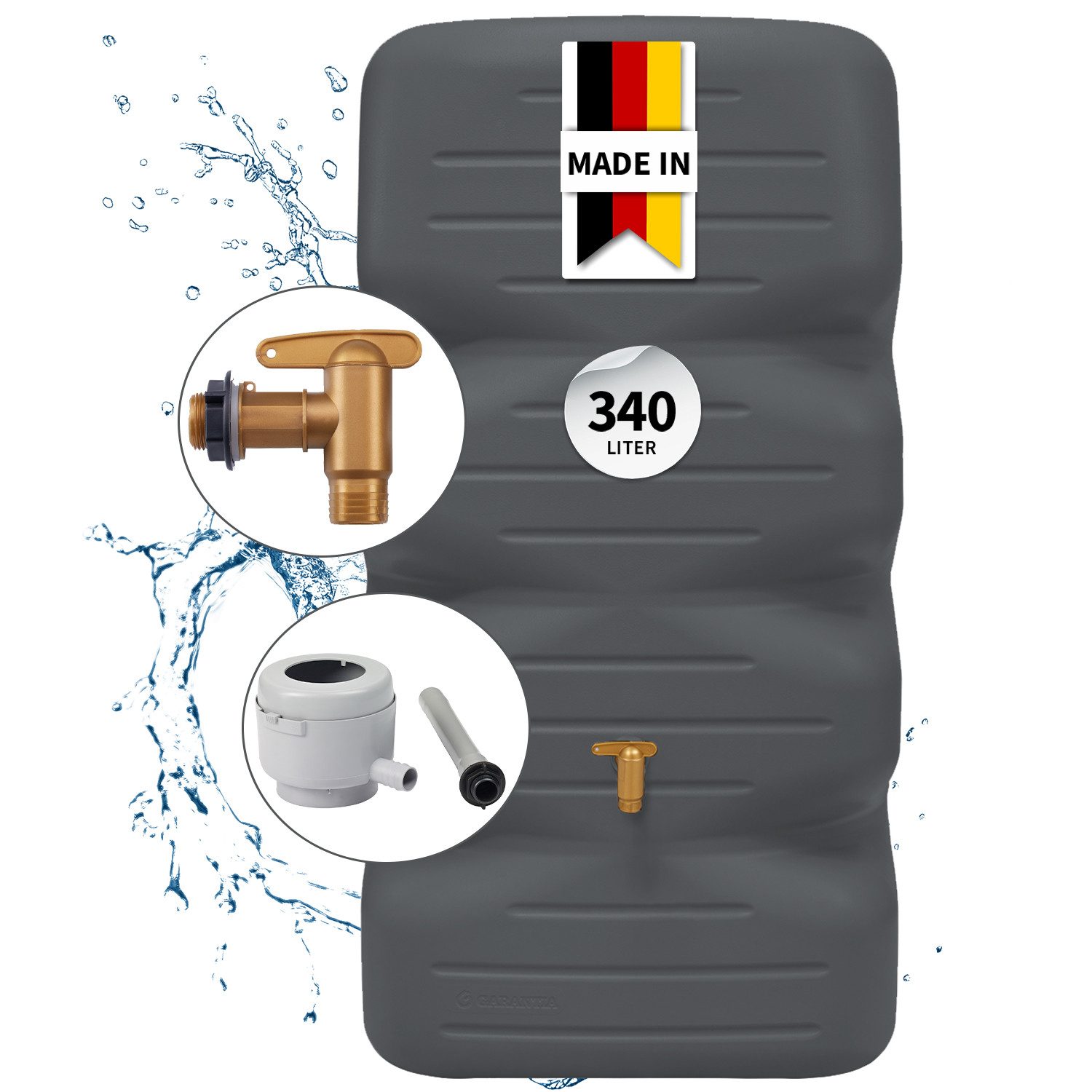 GARANTIA Regentonne CUBUS Regentonnen Komplett-Set 340 L graphite grey, 340 l