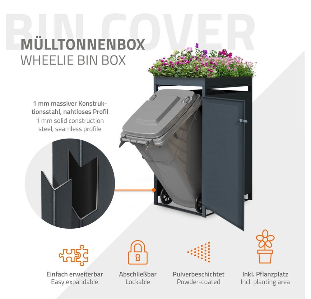Thumbnail - ML-DESIGN Mülltonnenbox Müllbox aus Stahl wetterfeste Mülltonnen Verkleidung Mülltonnengarage, Mülltonnencontainer mit K...