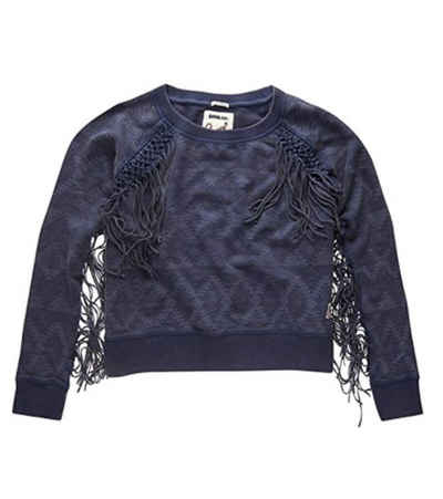 Superdry Sweater Superdry Fransen-Pullover cooles Damen Sweatshirt mit Ethno-Muster Pulli Indigo