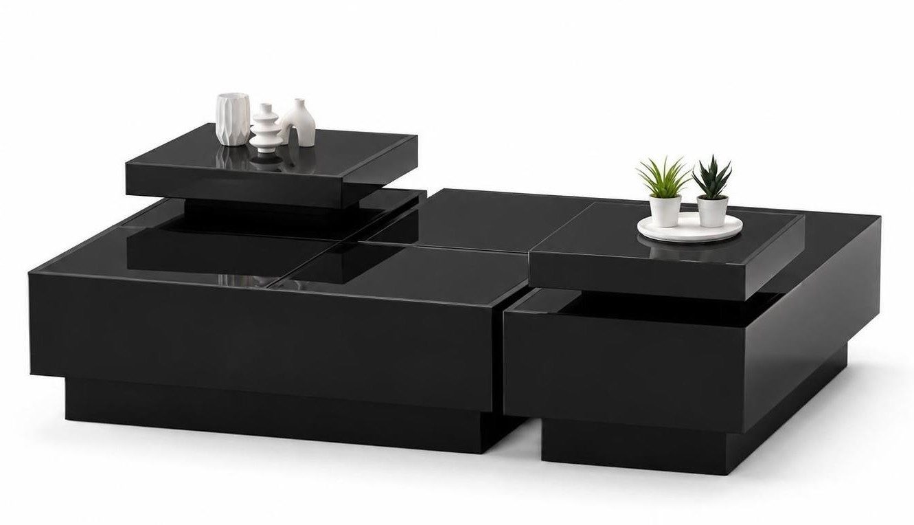 Xlmoebel Couchtisch Schwarzer Minimalistischer Couchtisch mit Mehrstufigem Design, Made in Europa