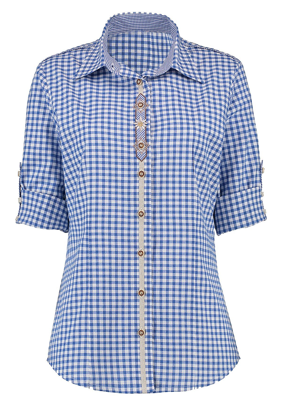 Moschen-Bayern Trachtenbluse Trachtenbluse Damen Bluse Damenbluse Langarm + Kurzarm -Oktoberfest + Lederhose kariert Karo Blau Damenbluse, Trachtenbluse, Bluse, Karobluse, Jeansbluse, klassische Bluse