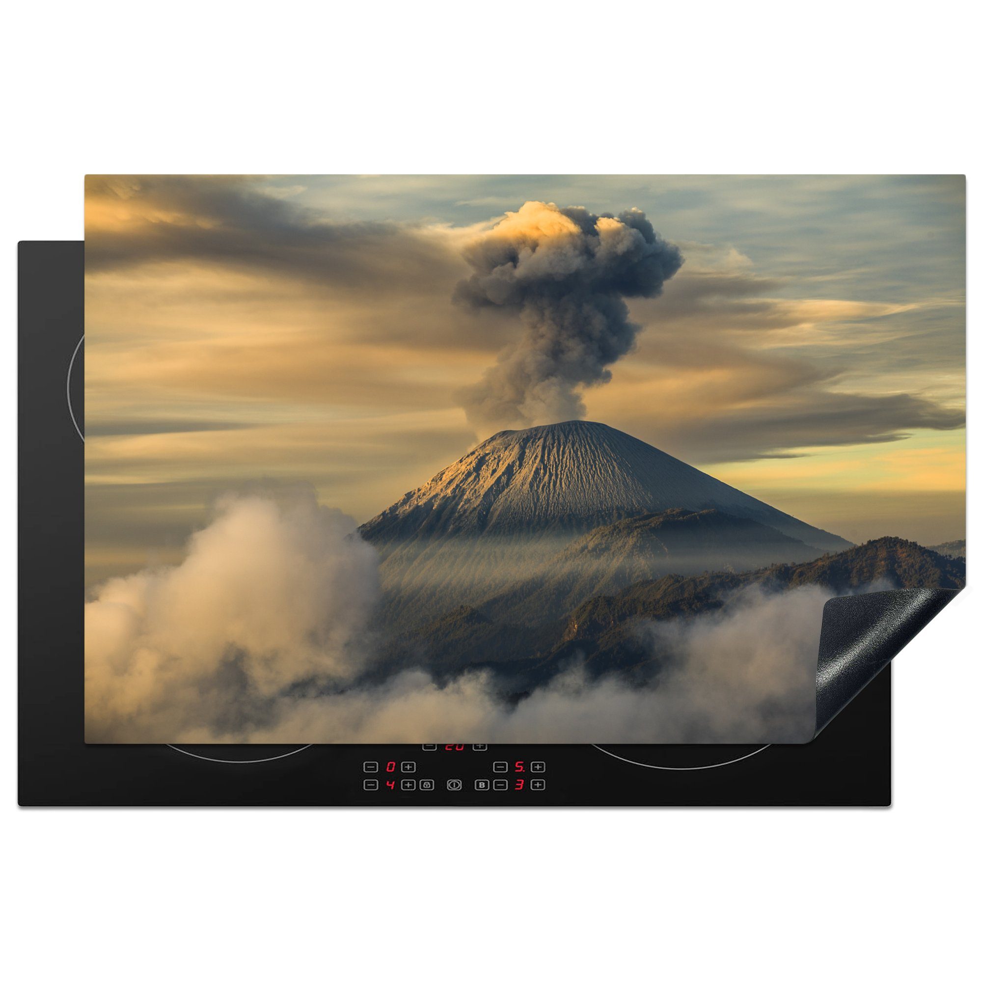 MuchoWow Herdblende-/Abdeckplatte Rauch von einem Vulkan, Vinyl, (1 tlg), 81x52 cm, Induktionskochfeld Schutz für die küche, Ceranfeldabdeckung