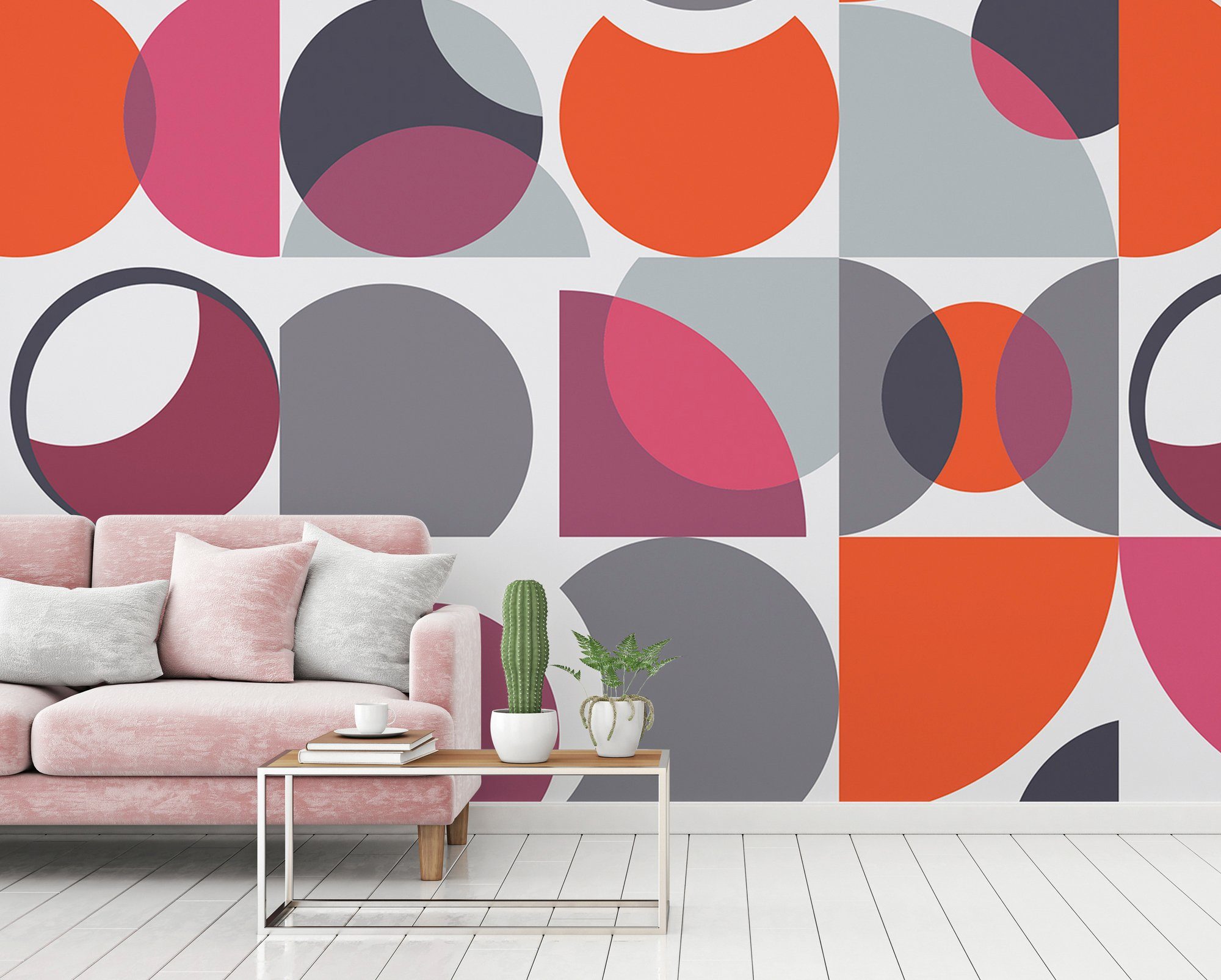 Wand, Atelier 47 Decke Paper violett/grau/orange (6 glatt, geometrisch, 3, St), Vlies, Fototapete Schräge, Architects Artwork Circles