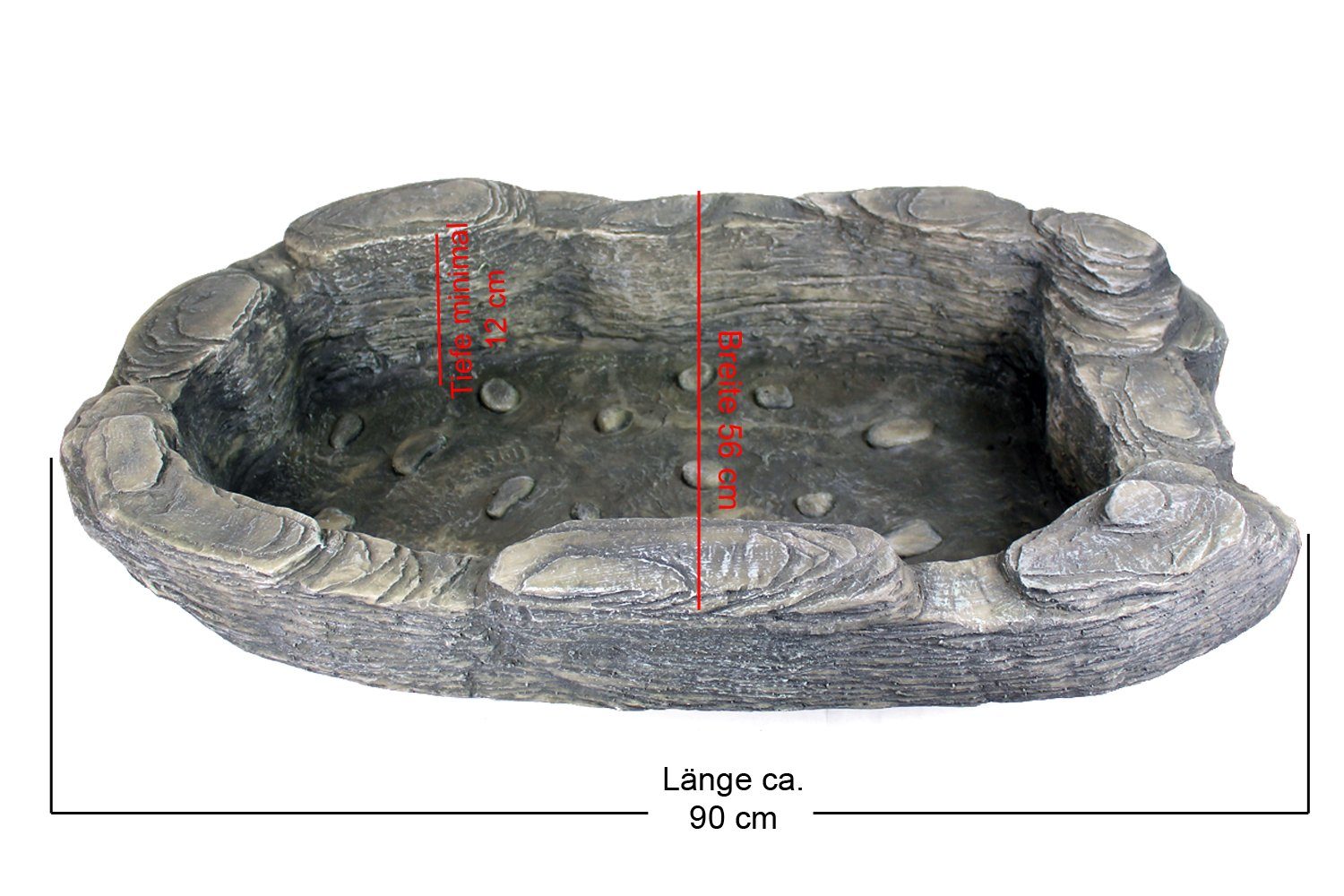 Arnusa prefabricated pond, small garden pond, pond basin in rock look, stream basin, WxLxH: 54x90x18 cm, 70 l, (1-piece), decorative basin, pond bowl for garden decoration, mini pond 90x54 cm