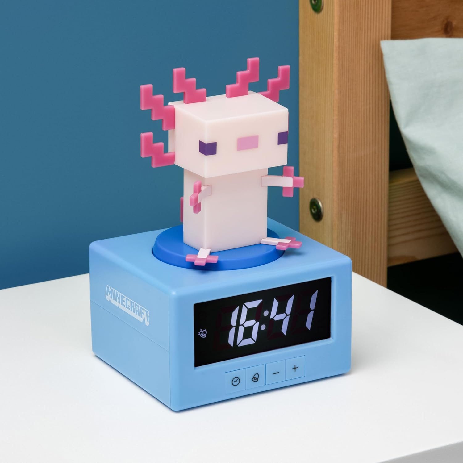 Paladone Kinderwecker Minecraft Axolotl Wecker mit Digitaluhr, Nachtlicht & Snooze-Funktion