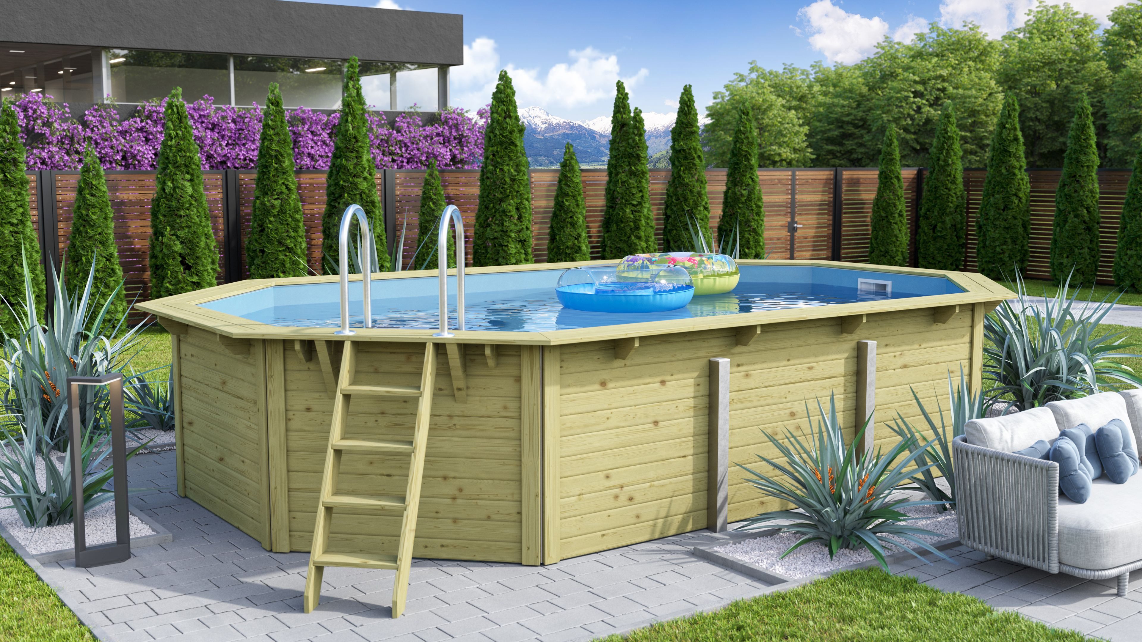 Achteckpool Massivholzpool kdi Schwimmbecken Gartenpool