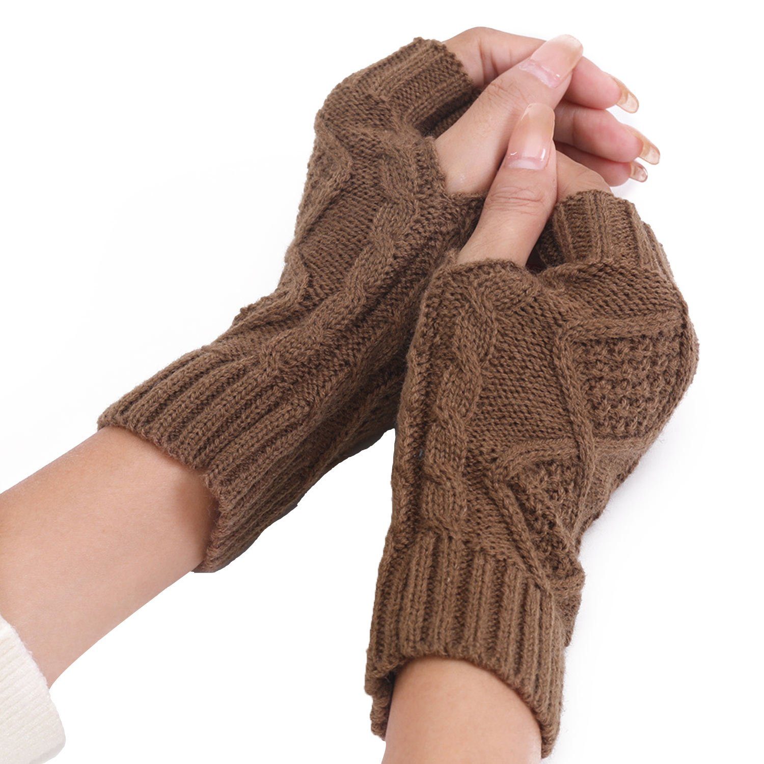 MAGICSHE Strickhandschuhe Fingerlose Handschuhe Damen Winter Wärmer Gestrickte Khaki | Strickhandschuhe