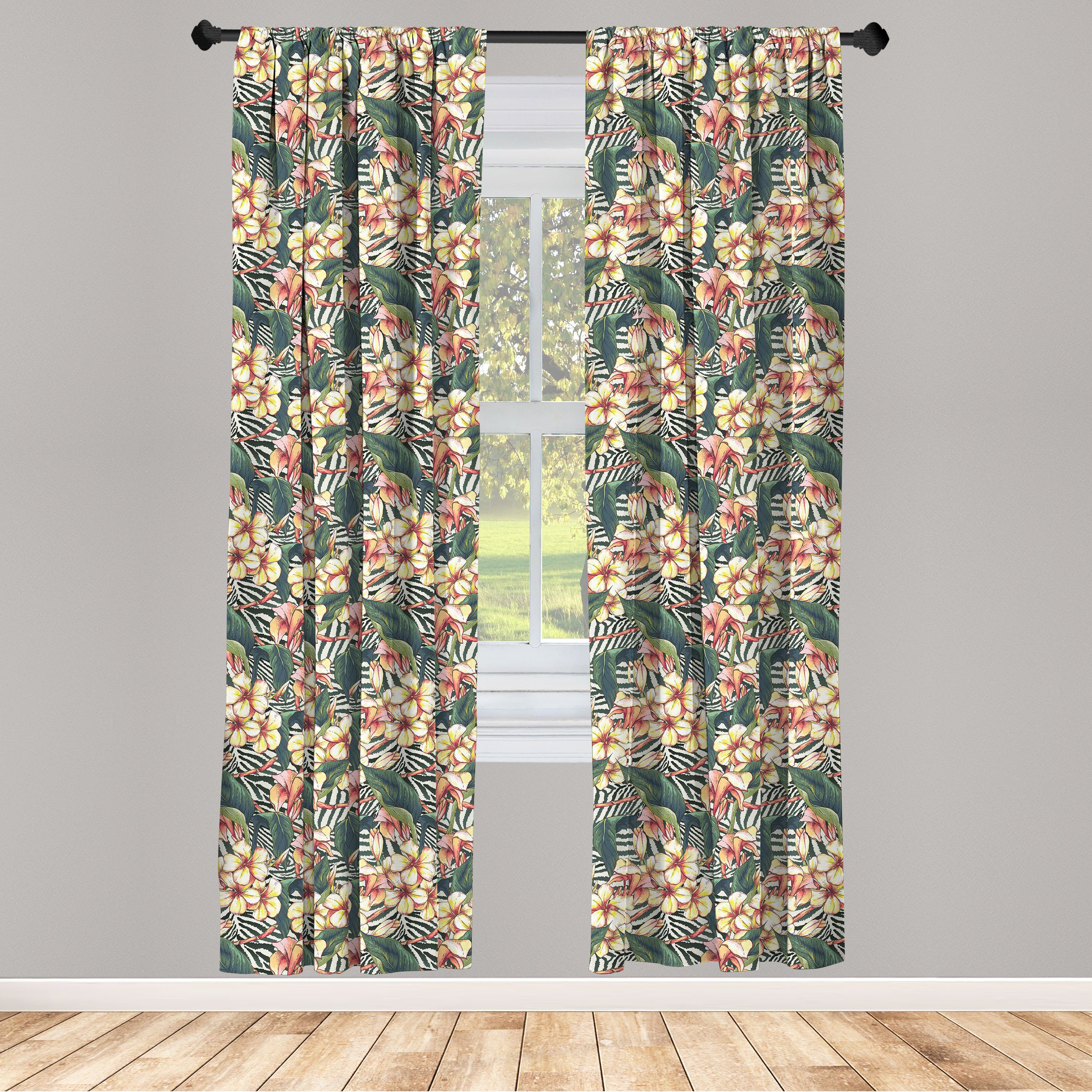 Gardine Vorhang für Wohnzimmer Schlafzimmer Dekor, Abakuhaus, Microfaser, Tropisch Detaillierte Exotische Blumen