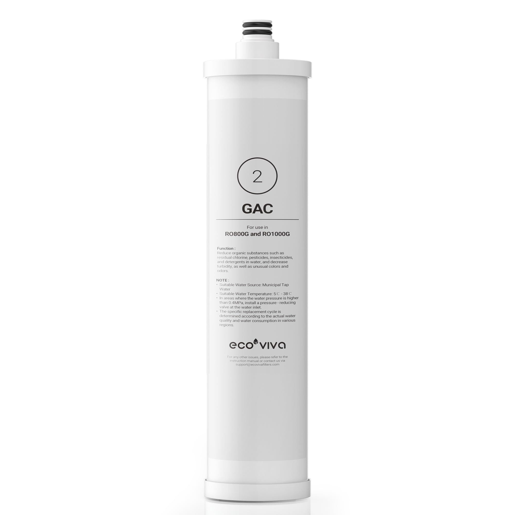 Ecoviva Wasserfilter Ersatz-GAC-Filterkartusche, Zubehör für Umkehrosmoseanlage RO800G/1000G