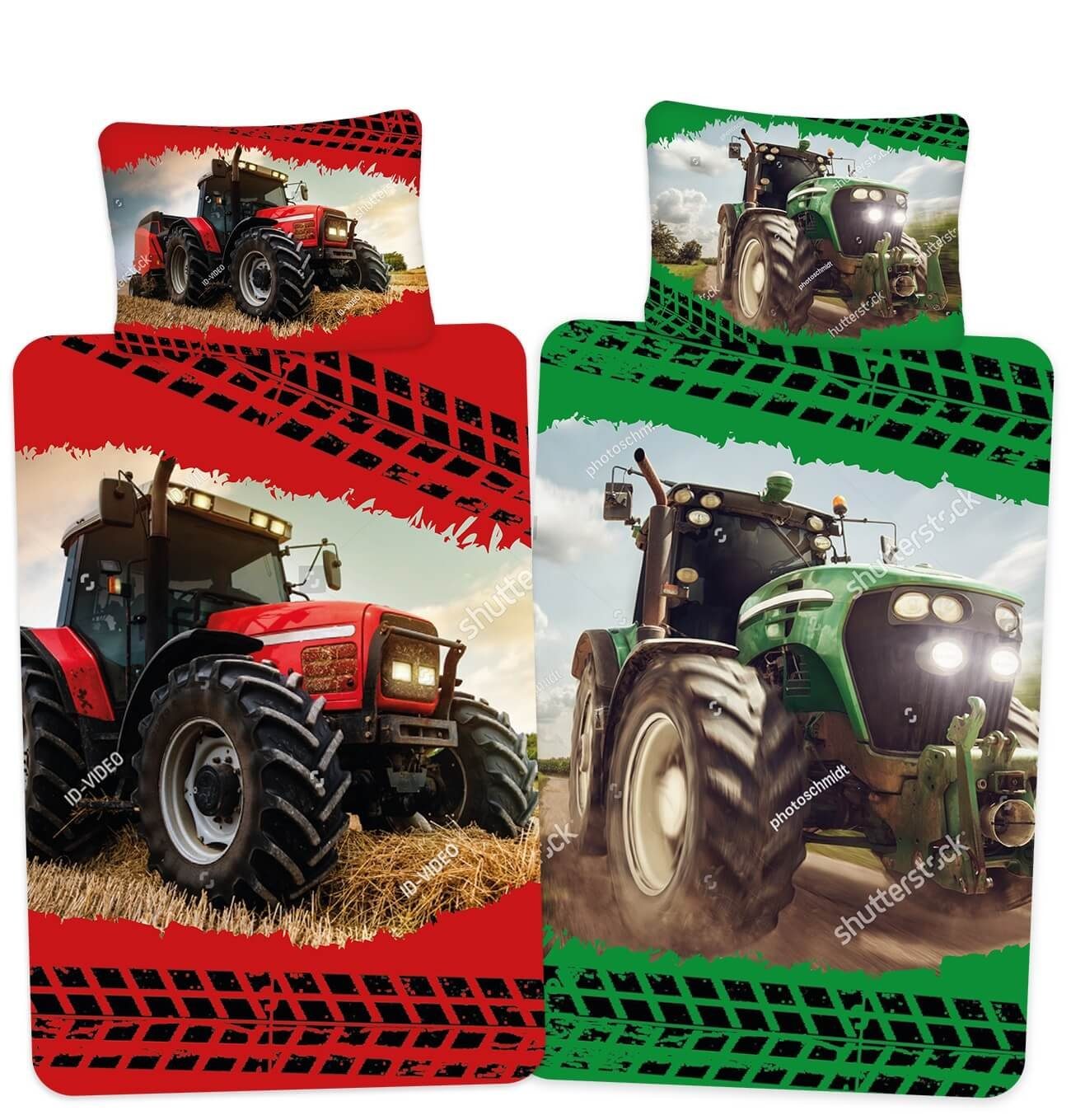 Jerry Fabrics Bettwäsche Roter Traktor - 2in1 Wende-Bettwäsche-Set, 135x200 & 80x80, 2 Motive, Baumwolle, 100% Baumwolle