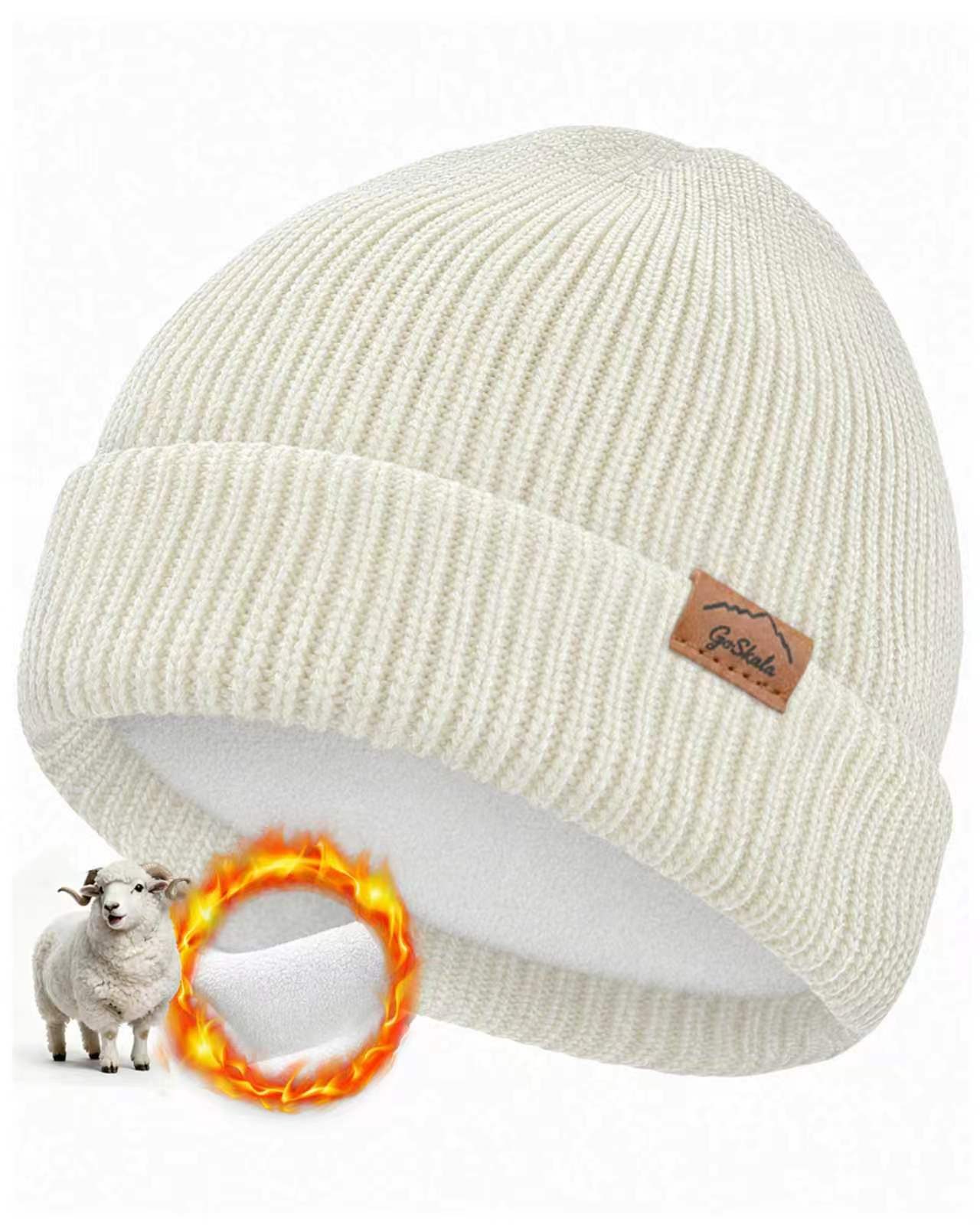 GoSkala Fleecemütze Merino Mütze Herren Damen Warme Wintermütze Strickmützen Winter Beanie Wärmend, hautfreundlich, antistatisch