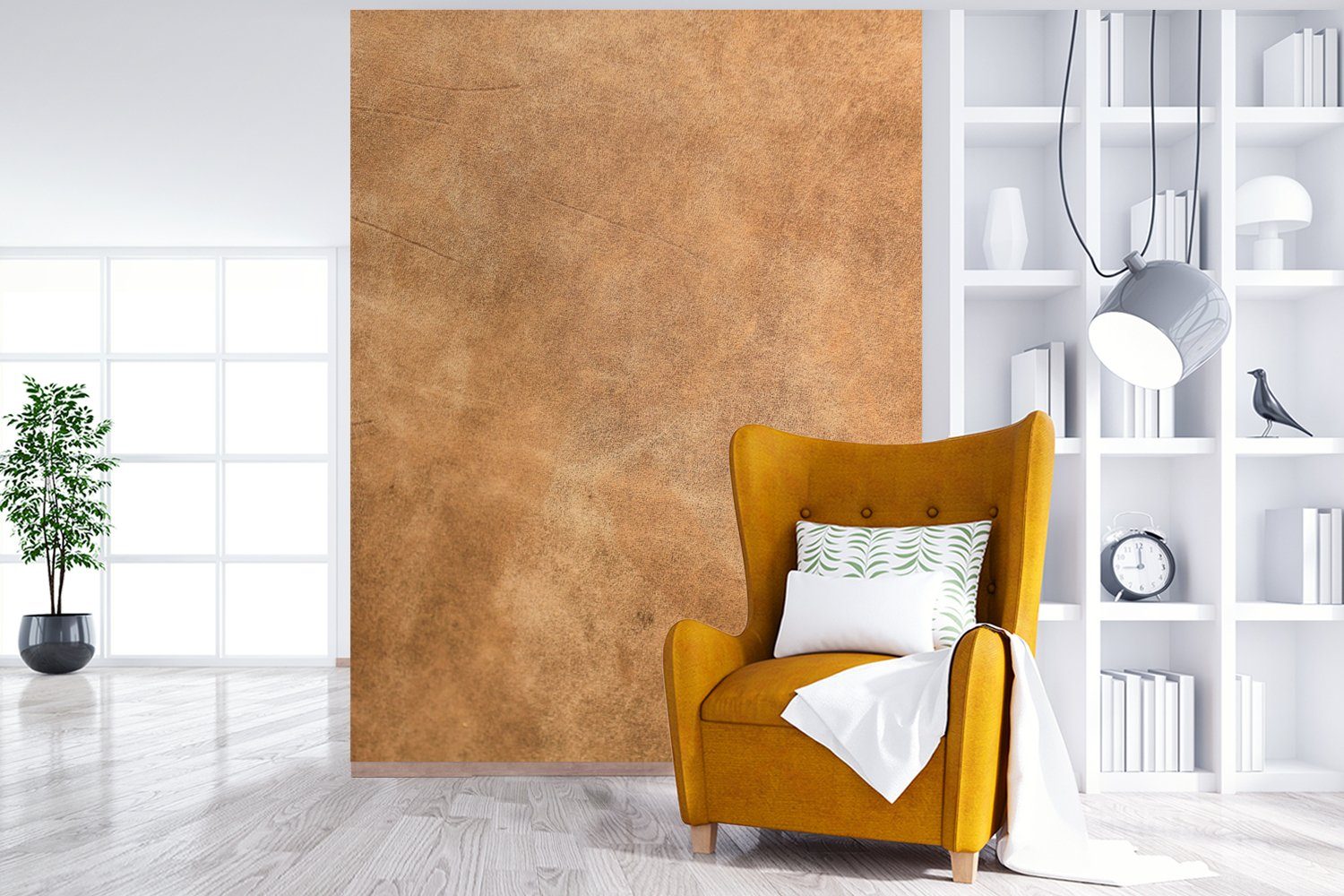 MuchoWow Fototapete Leder - Strukturiert - Lederoptik - Braun, Matt, bedruckt, Wallpaper für Wohnzimmer, Schlafzimmer, Vinyl Tapete, 165x220 cm