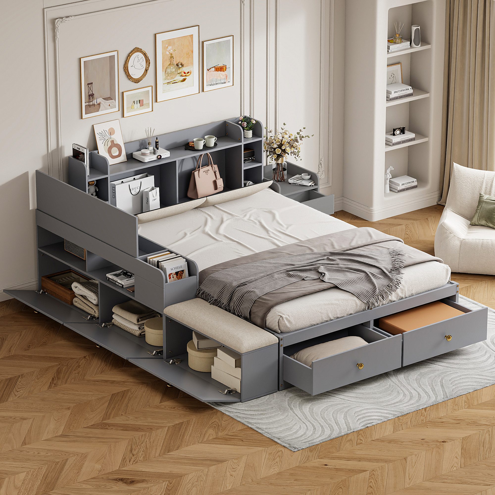 Flieks Massivholzbett, Kombi-Bett Doppelbett 140x200cm Nachttisch+ günstig online kaufen