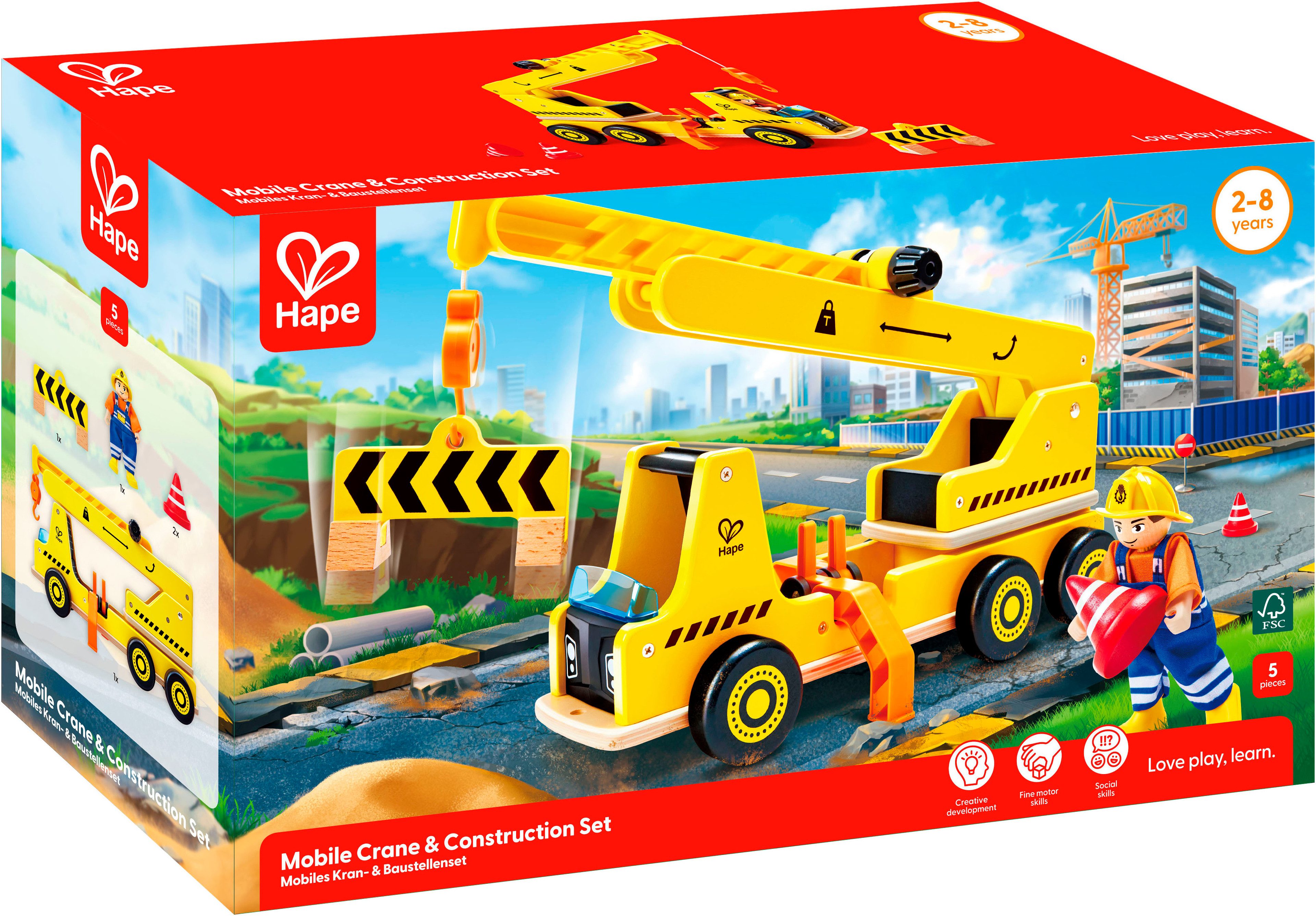 Hape Spielzeug-Kran Mobiles Kran- & Baustellenset